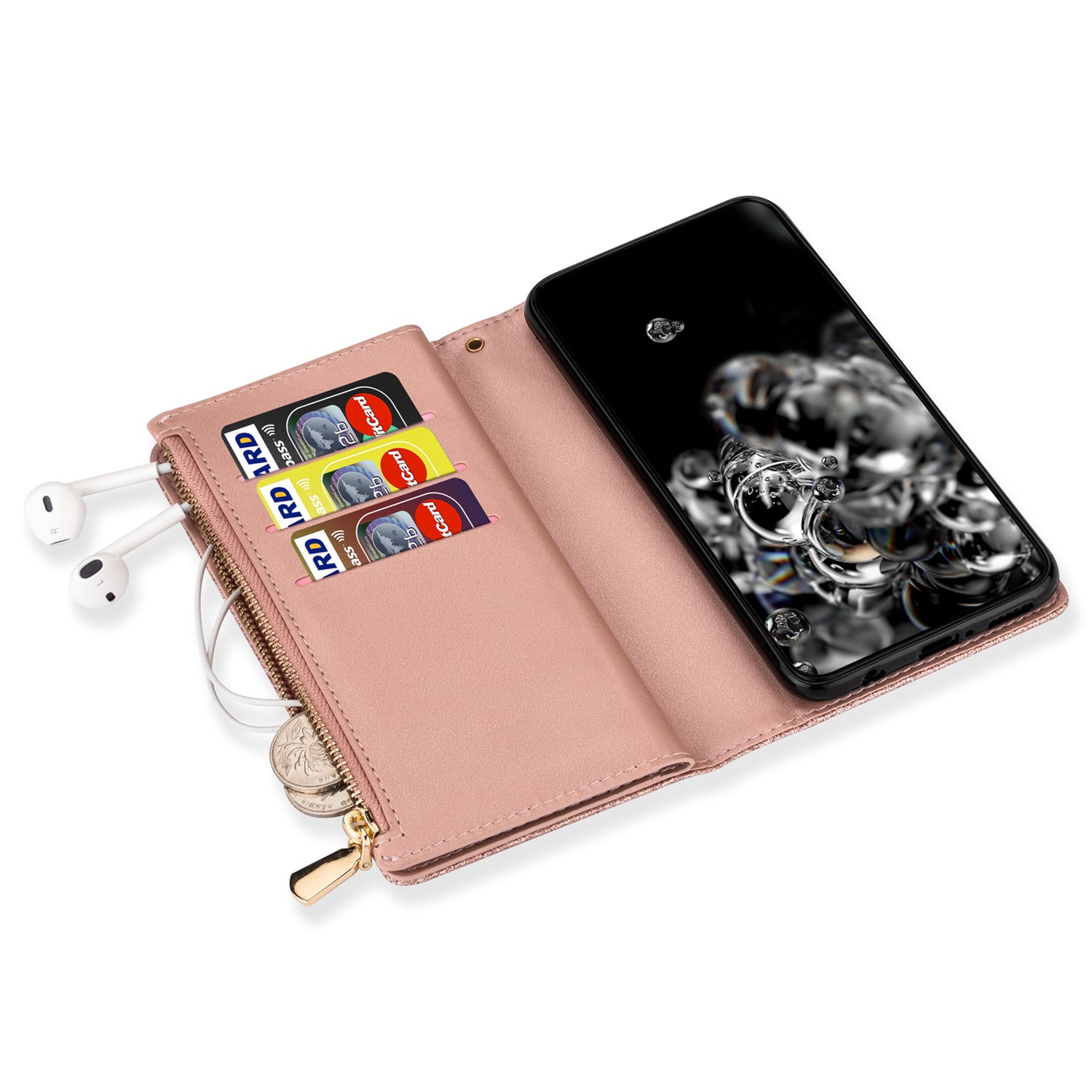 For Samsung Galaxy A55 5G Leather Case Stand Zipper Wallet Glittery Phone Cover