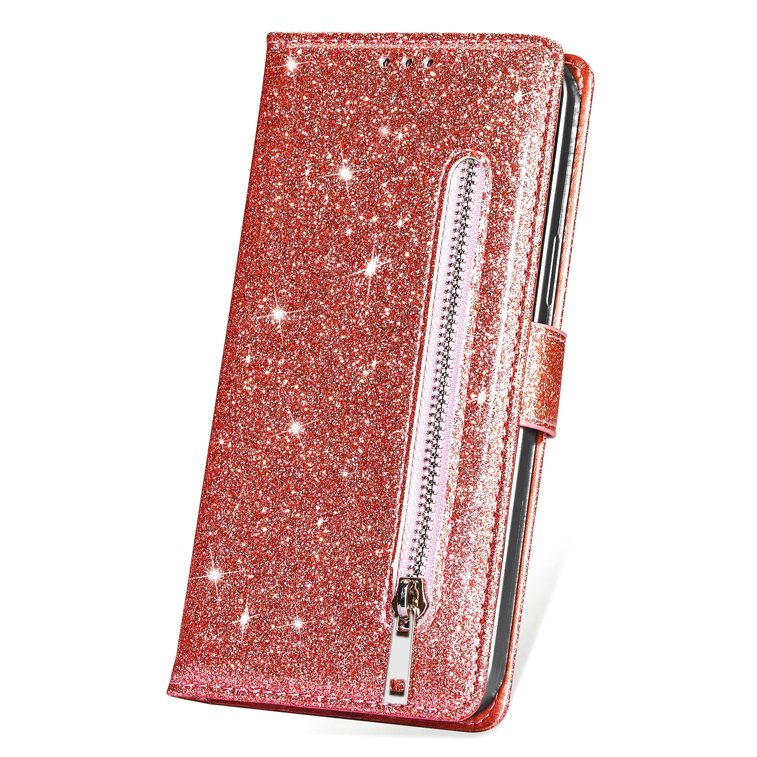 For Xiaomi Redmi Note 13 5G Case Stand Glitter Phone Leather Cover Zipper Pocket
