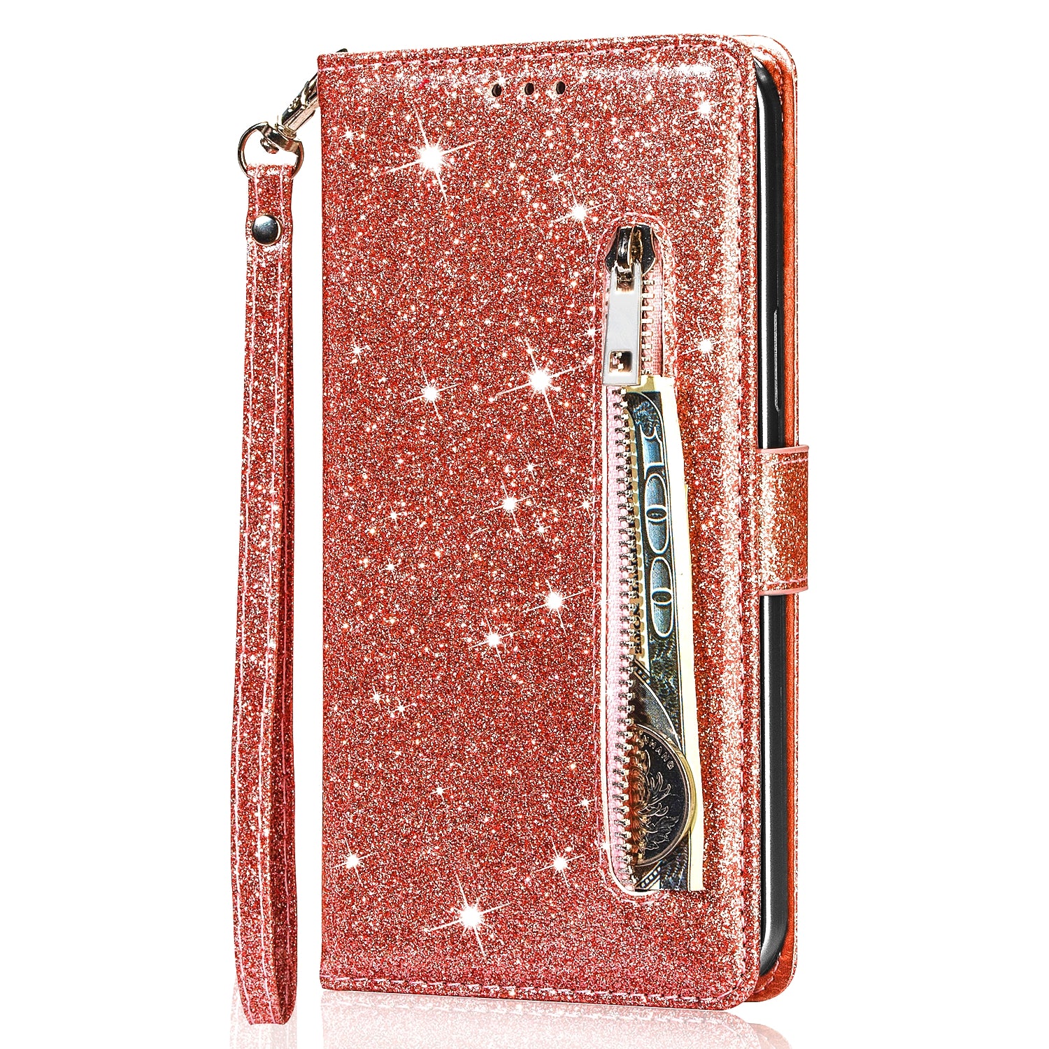 For Xiaomi Redmi Note 13 5G Case Stand Glitter Phone Leather Cover Zipper Pocket