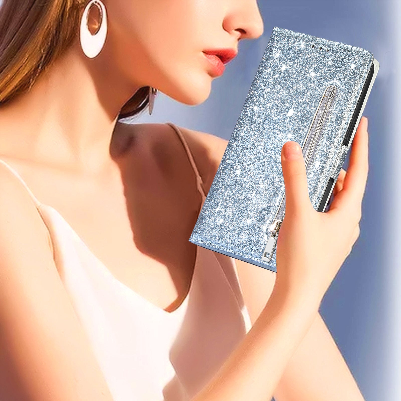 For Xiaomi Redmi Note 13 Pro 5G / Poco X6 5G Case Glitter Zipper Leather Cover with Wallet