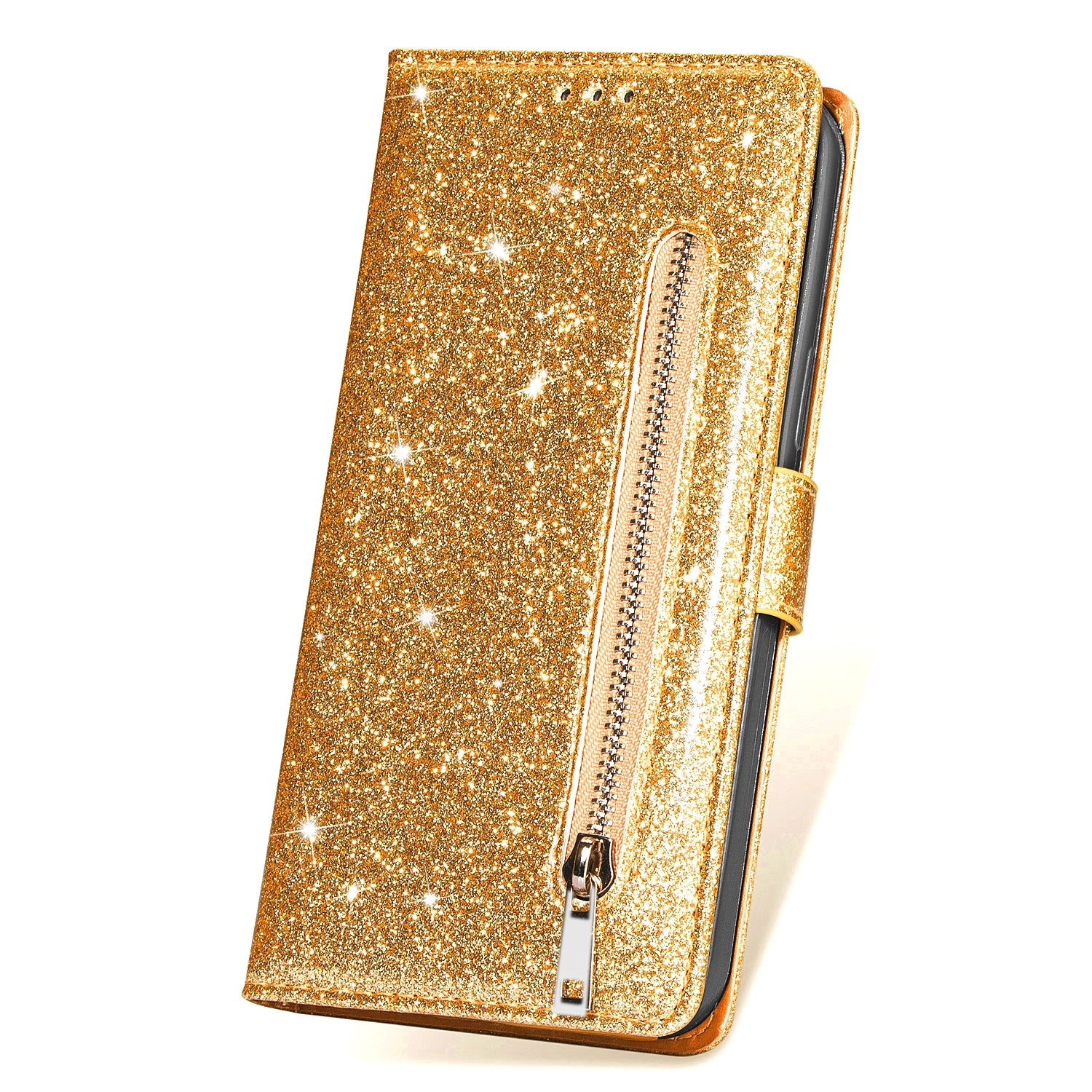 For Samsung Galaxy S23 FE Case Zipper Pocket Glitter Leather Phone Cover