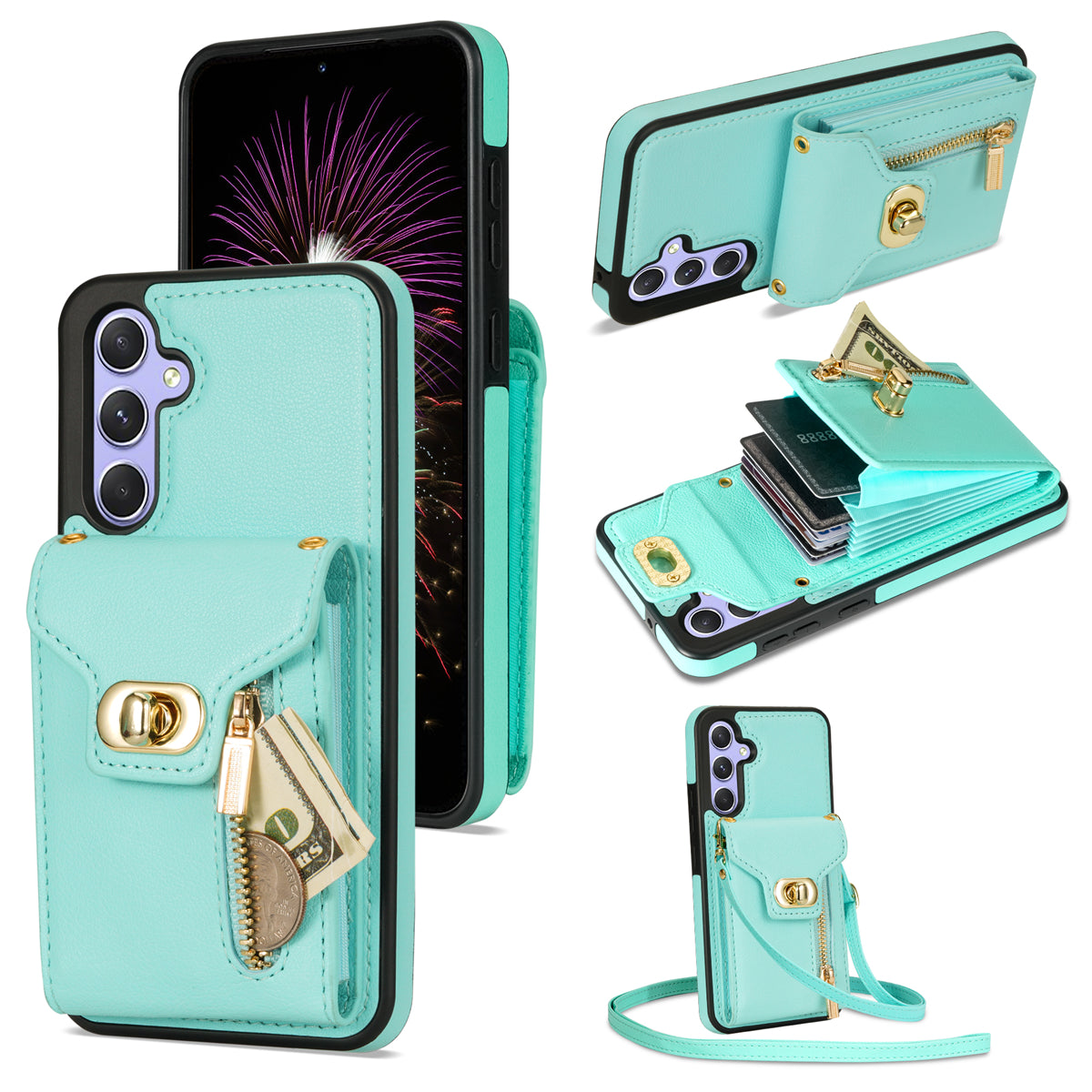 For Samsung Galaxy S23 FE Case Leather + TPU Crossbody Phone Card Bag
