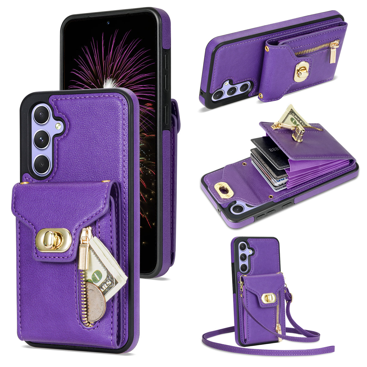 For Samsung Galaxy S23 FE Case Leather + TPU Crossbody Phone Card Bag