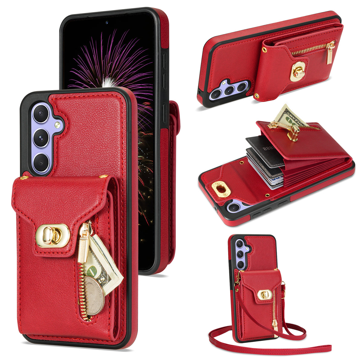 For Samsung Galaxy S23 FE Case Leather + TPU Crossbody Phone Card Bag