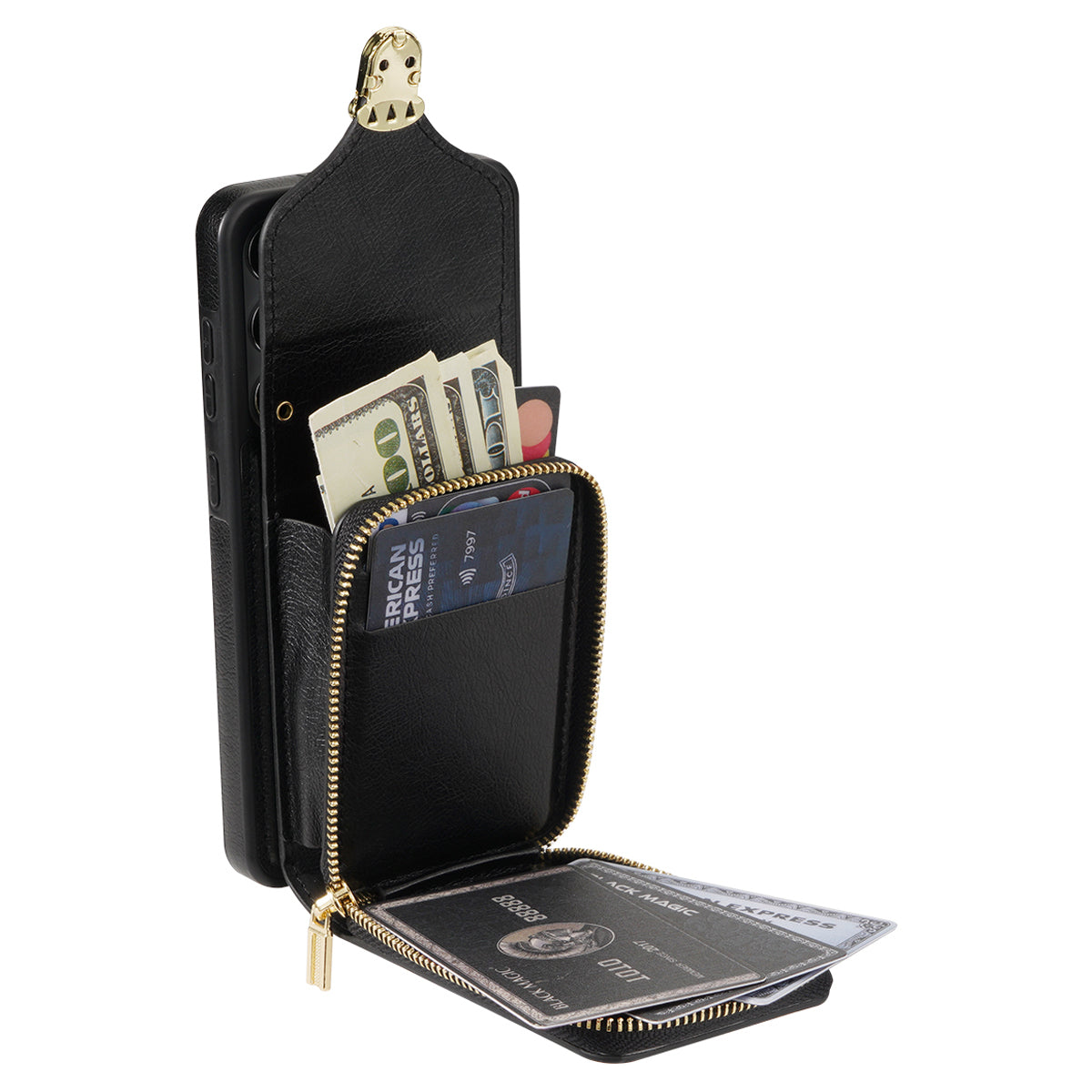 For Samsung Galaxy S23 FE Case Card Holder Zipper Phone Bag Leather+TPU Cover