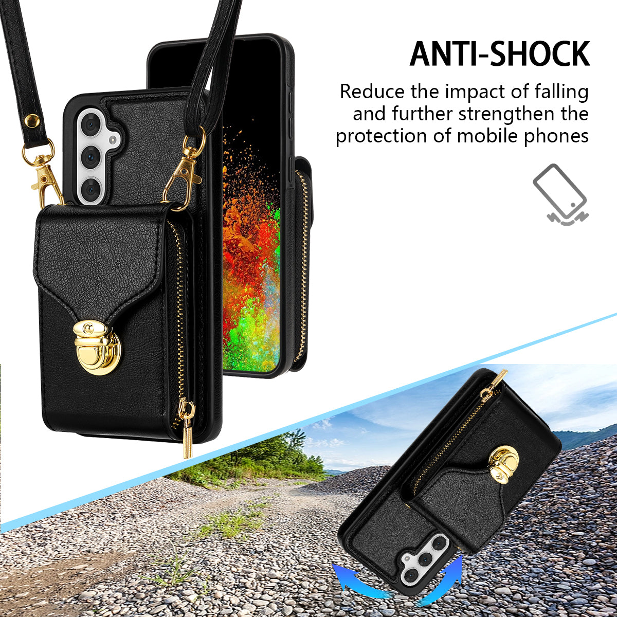 For Samsung Galaxy S23 FE Case Card Holder Zipper Phone Bag Leather+TPU Cover