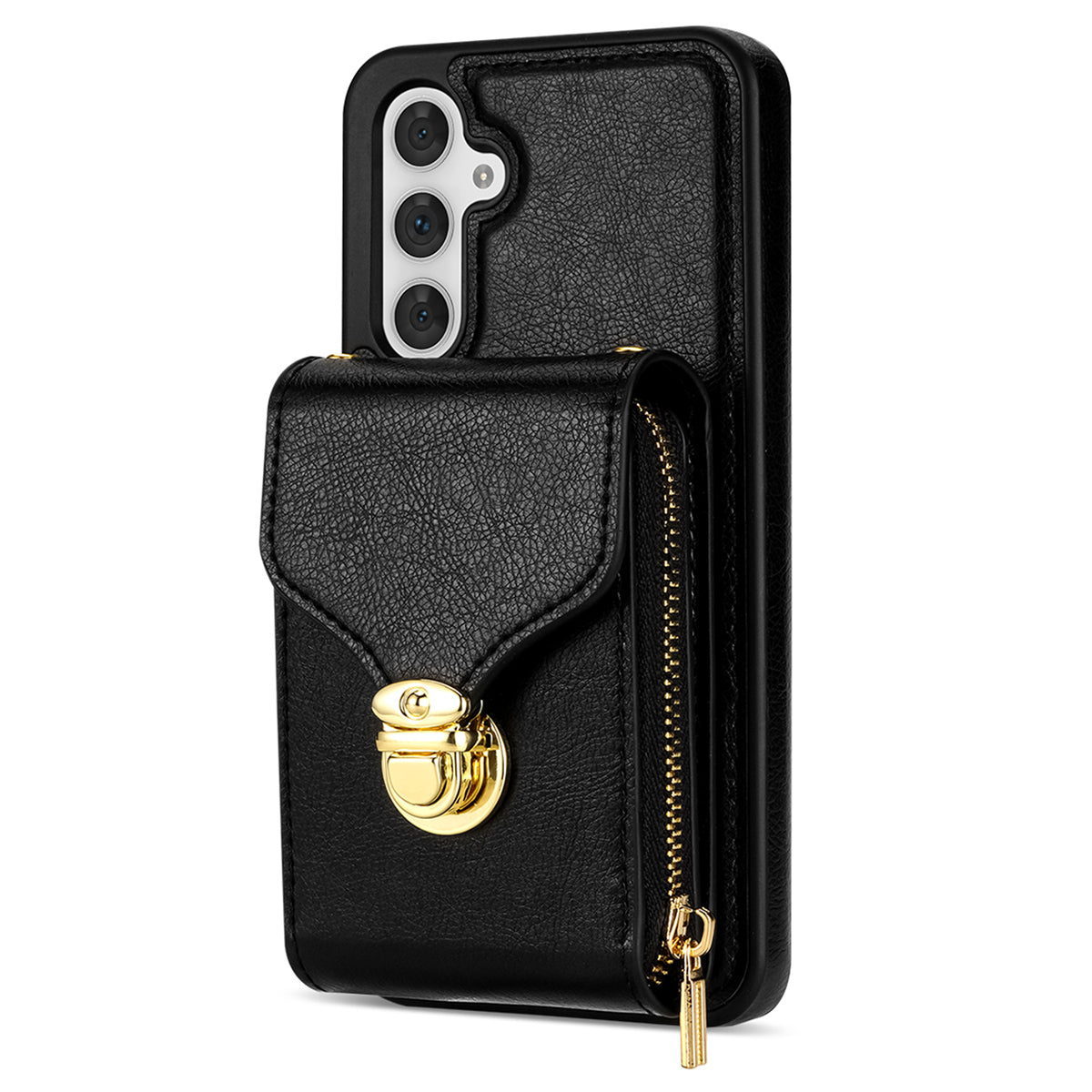 For Samsung Galaxy S23 FE Case Card Holder Zipper Phone Bag Leather+TPU Cover