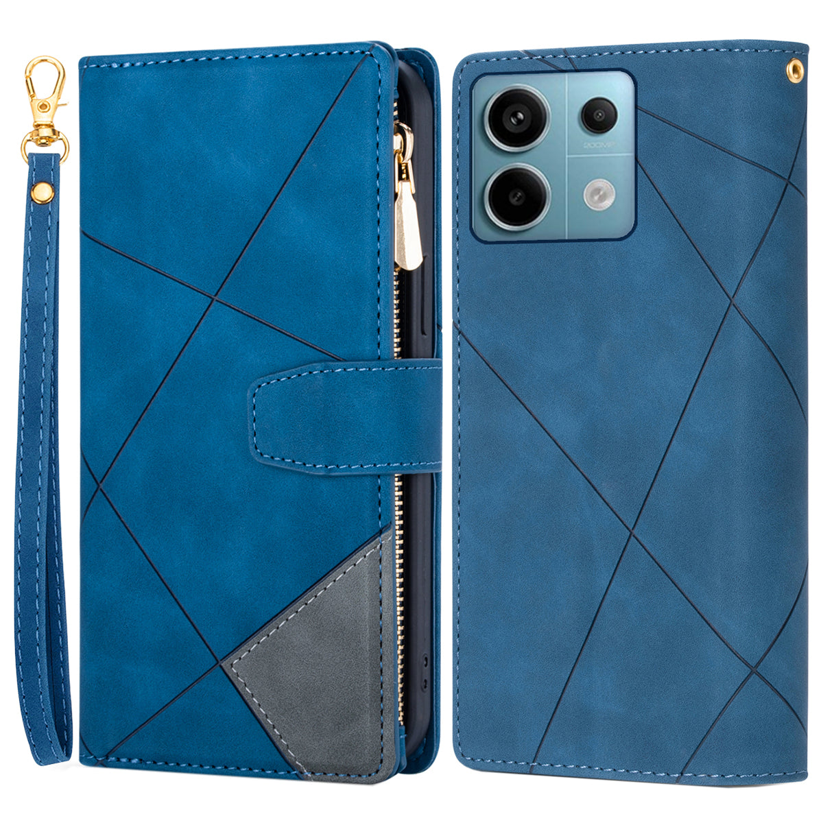 For Xiaomi Redmi Note 13 Pro 5G / Poco X6 5G Cell Phone Cases Color Splicing Zipper Pocket Cover