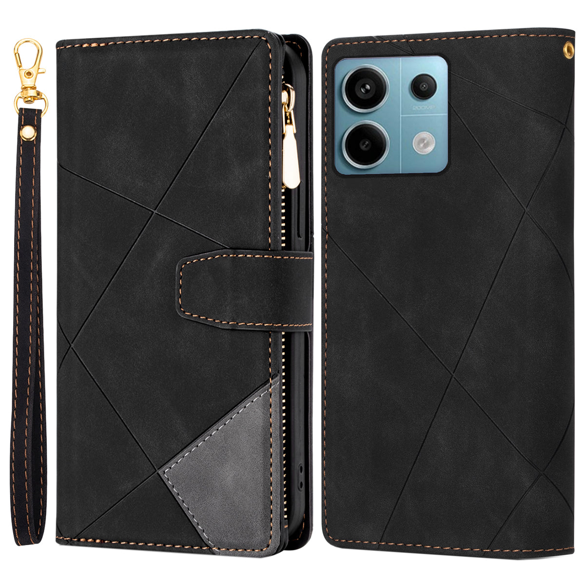 For Xiaomi Redmi Note 13 Pro 5G / Poco X6 5G Cell Phone Cases Color Splicing Zipper Pocket Cover