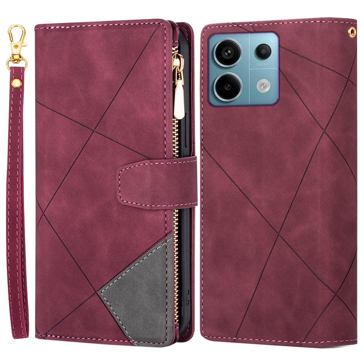 For Xiaomi Redmi Note 13 Pro 5G / Poco X6 5G Cell Phone Cases Color Splicing Zipper Pocket Cover