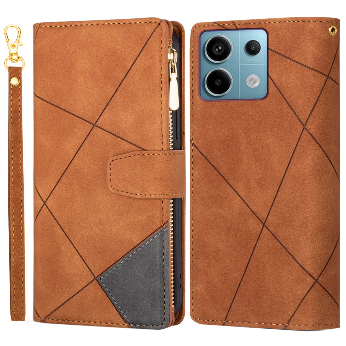 For Xiaomi Redmi Note 13 Pro 5G / Poco X6 5G Cell Phone Cases Color Splicing Zipper Pocket Cover