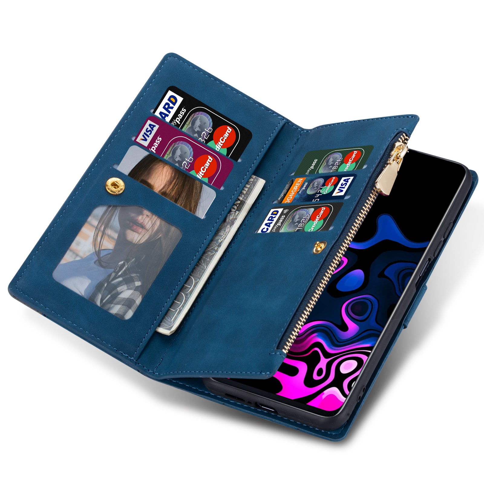 Color Splicing Case for Xiaomi Redmi Note 13 5G Phone Cover Zipper Pocket Wallet Shell