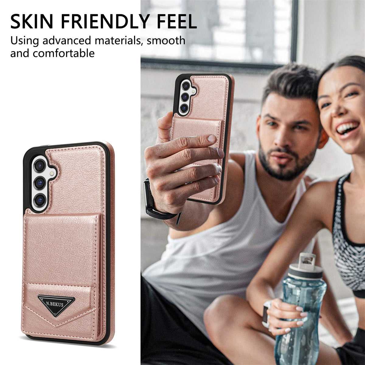 N.BEKUS For Samsung Galaxy S23 FE Case Leather Coated TPU Cover with Card Holder Kickstand