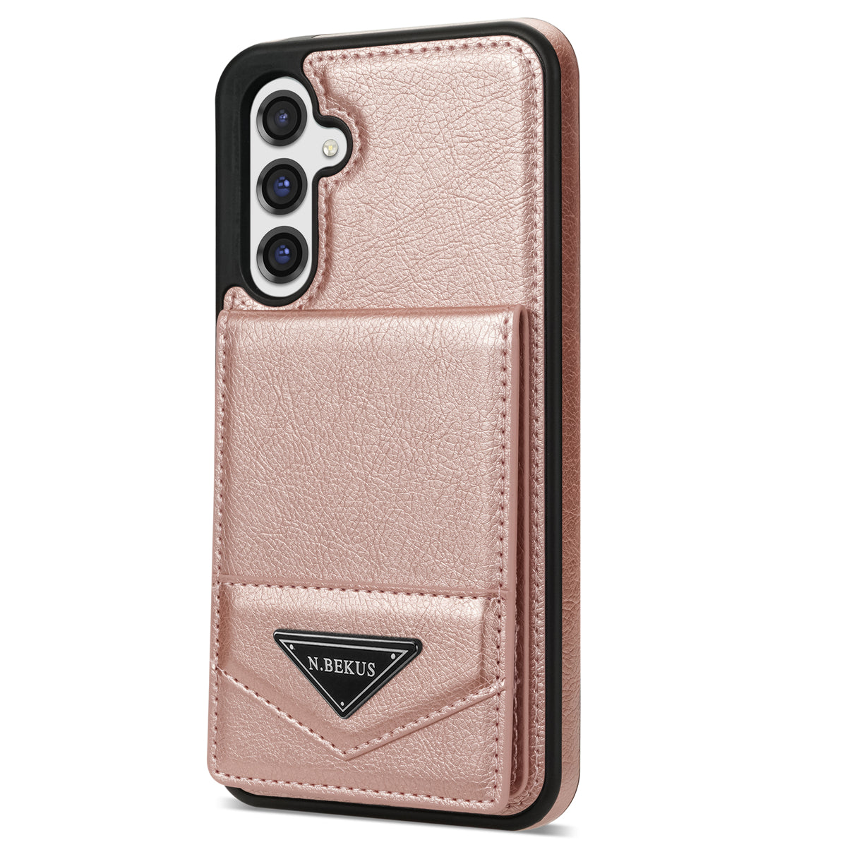 N.BEKUS For Samsung Galaxy S23 FE Case Leather Coated TPU Cover with Card Holder Kickstand