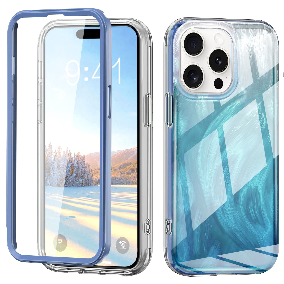For iPhone 15 Pro Max Case Bump Proof PC+TPU Gradient Feather Back Phone Cover