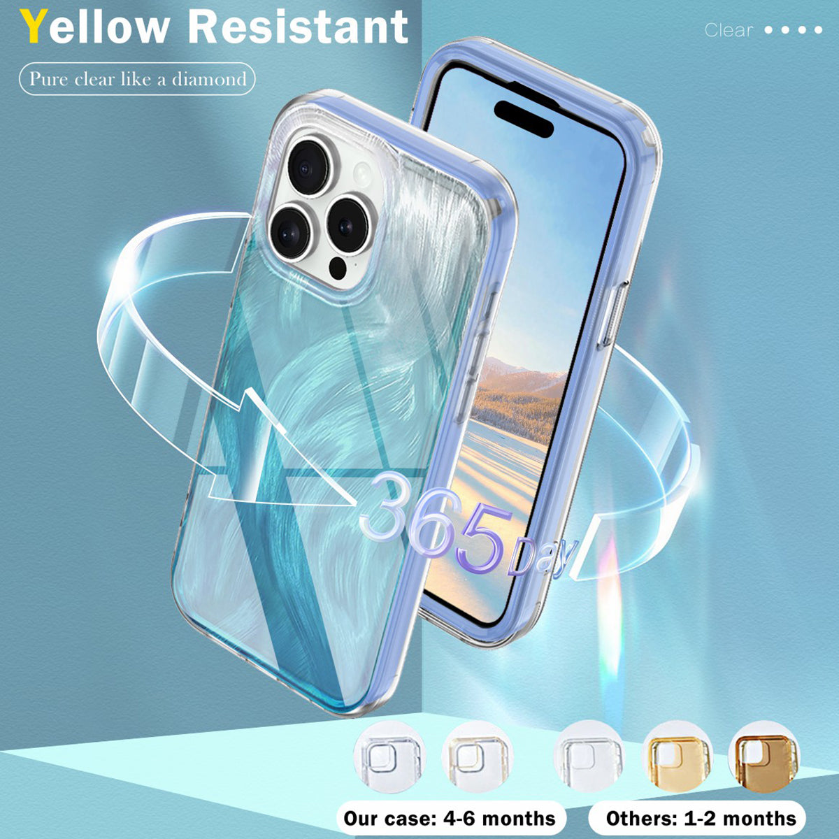 For iPhone 15 Pro Max Case Bump Proof PC+TPU Gradient Feather Back Phone Cover