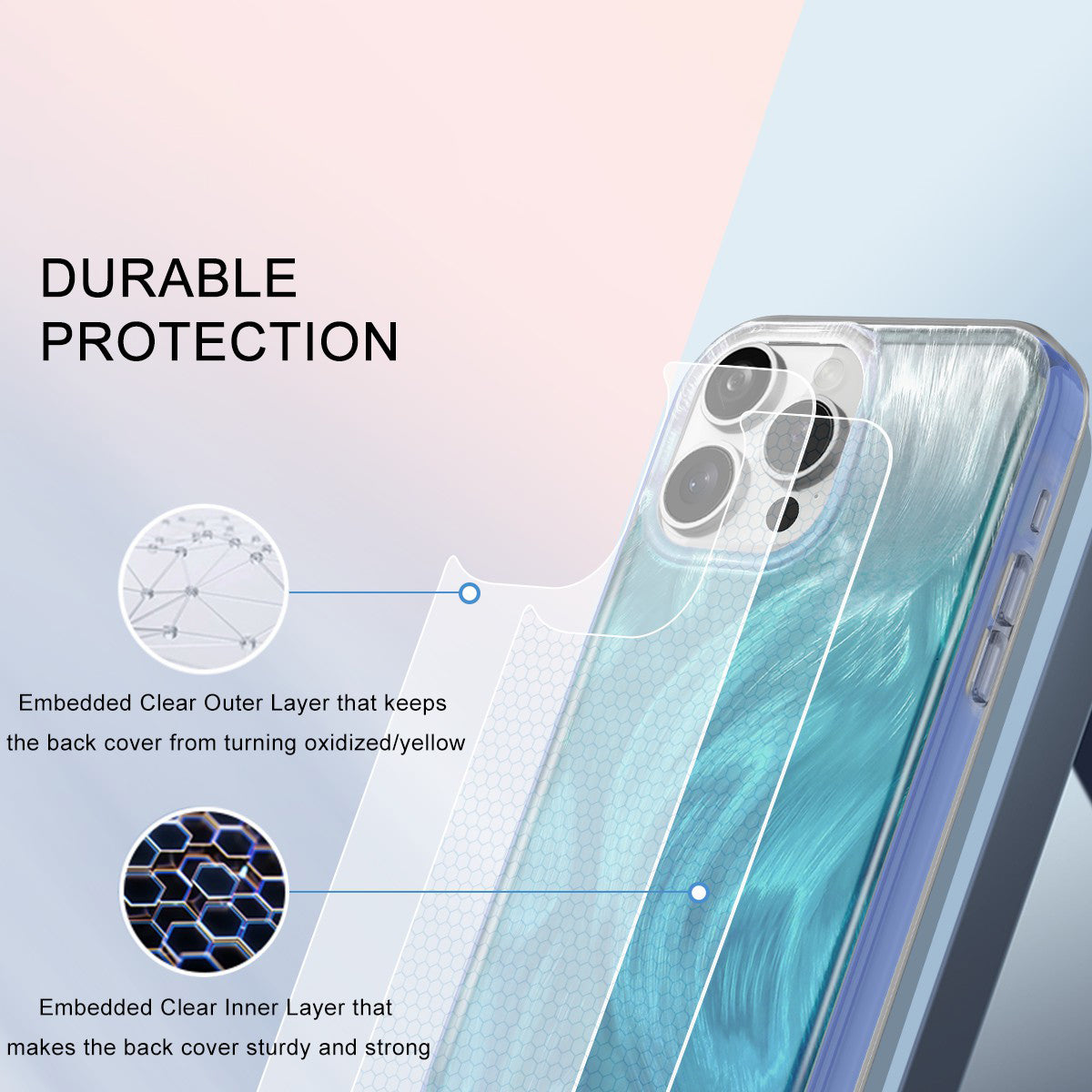 For iPhone 15 Pro Max Case Bump Proof PC+TPU Gradient Feather Back Phone Cover