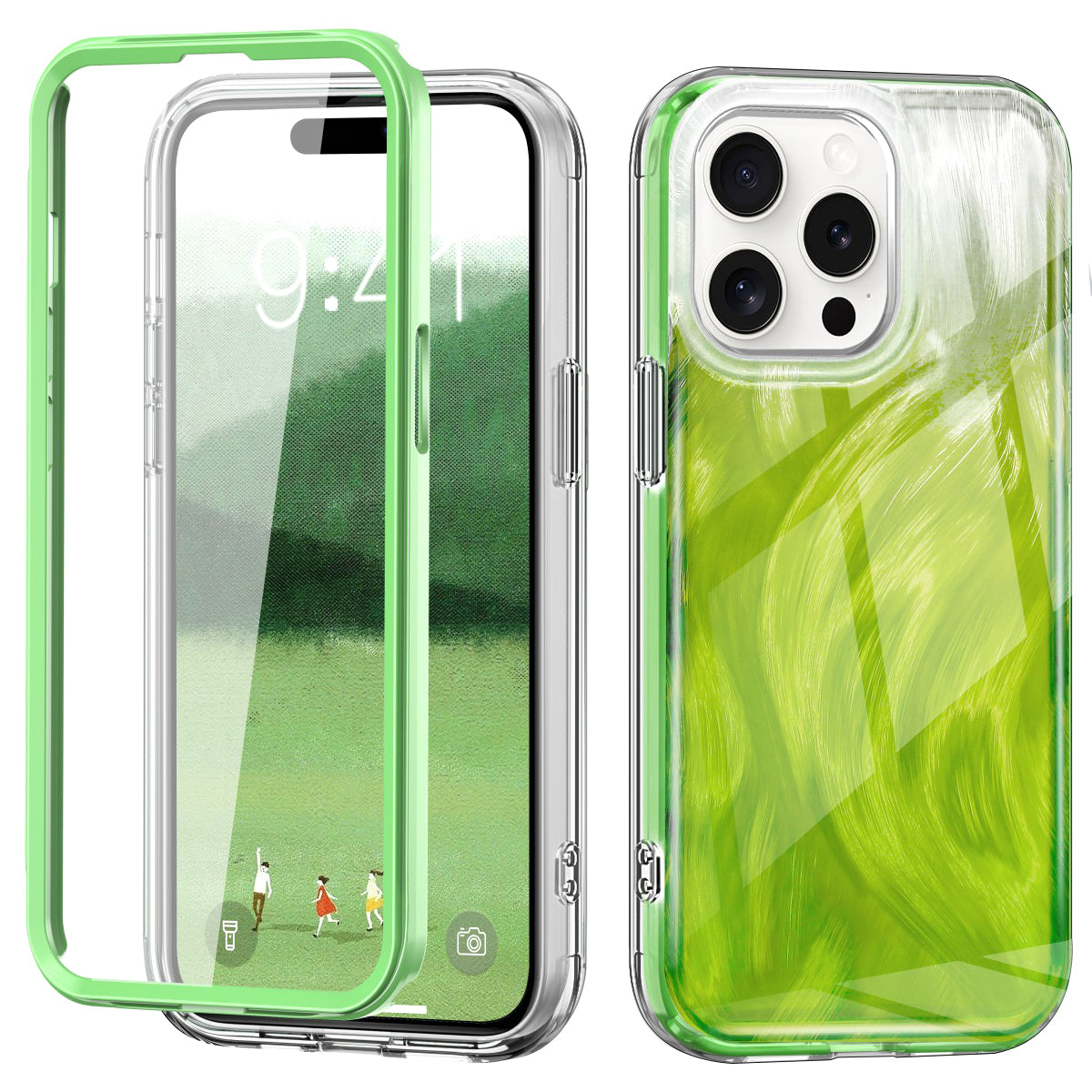 For iPhone 15 Pro Max Case Bump Proof PC+TPU Gradient Feather Back Phone Cover