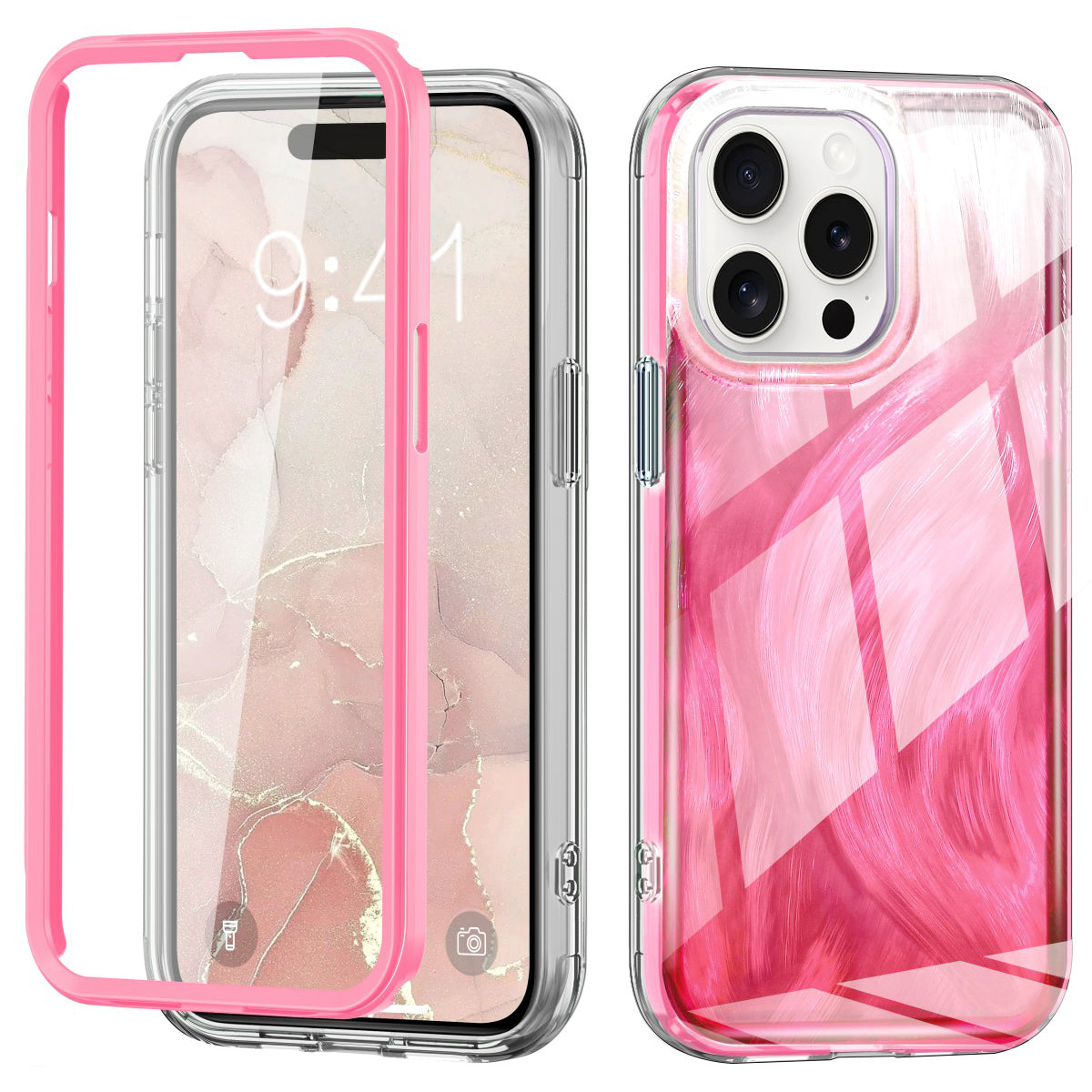 For iPhone 15 Pro Max Case Bump Proof PC+TPU Gradient Feather Back Phone Cover