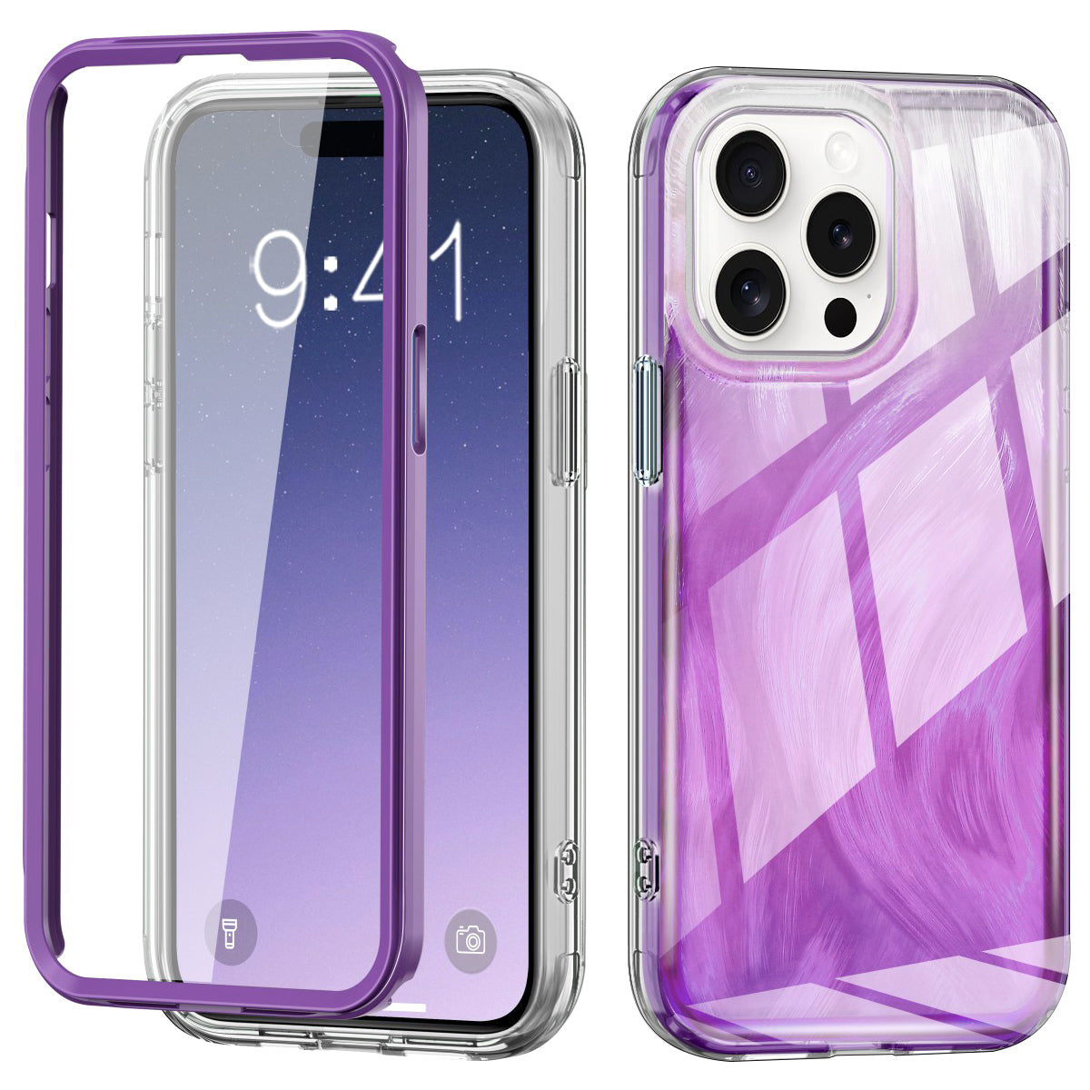 For iPhone 15 Pro Max Case Bump Proof PC+TPU Gradient Feather Back Phone Cover