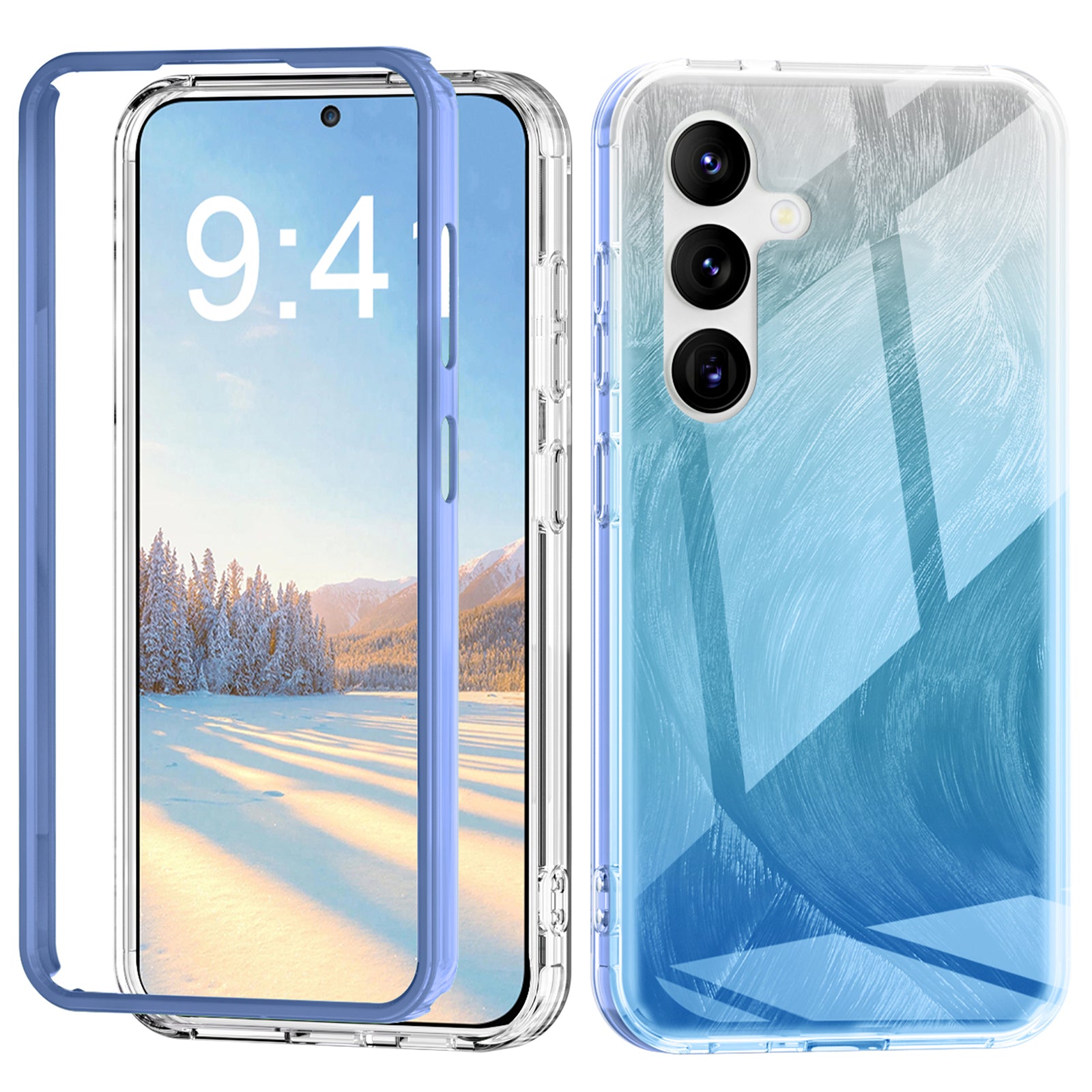 For Samsung Galaxy S24 Case Gradient Feather Pattern PC+TPU Protective Cover