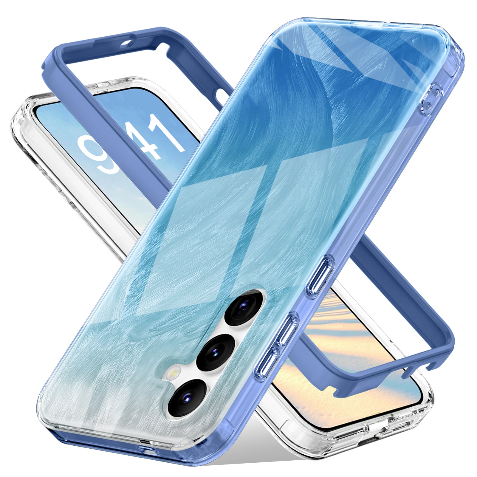 For Samsung Galaxy S24 Case Gradient Feather Pattern PC+TPU Protective Cover