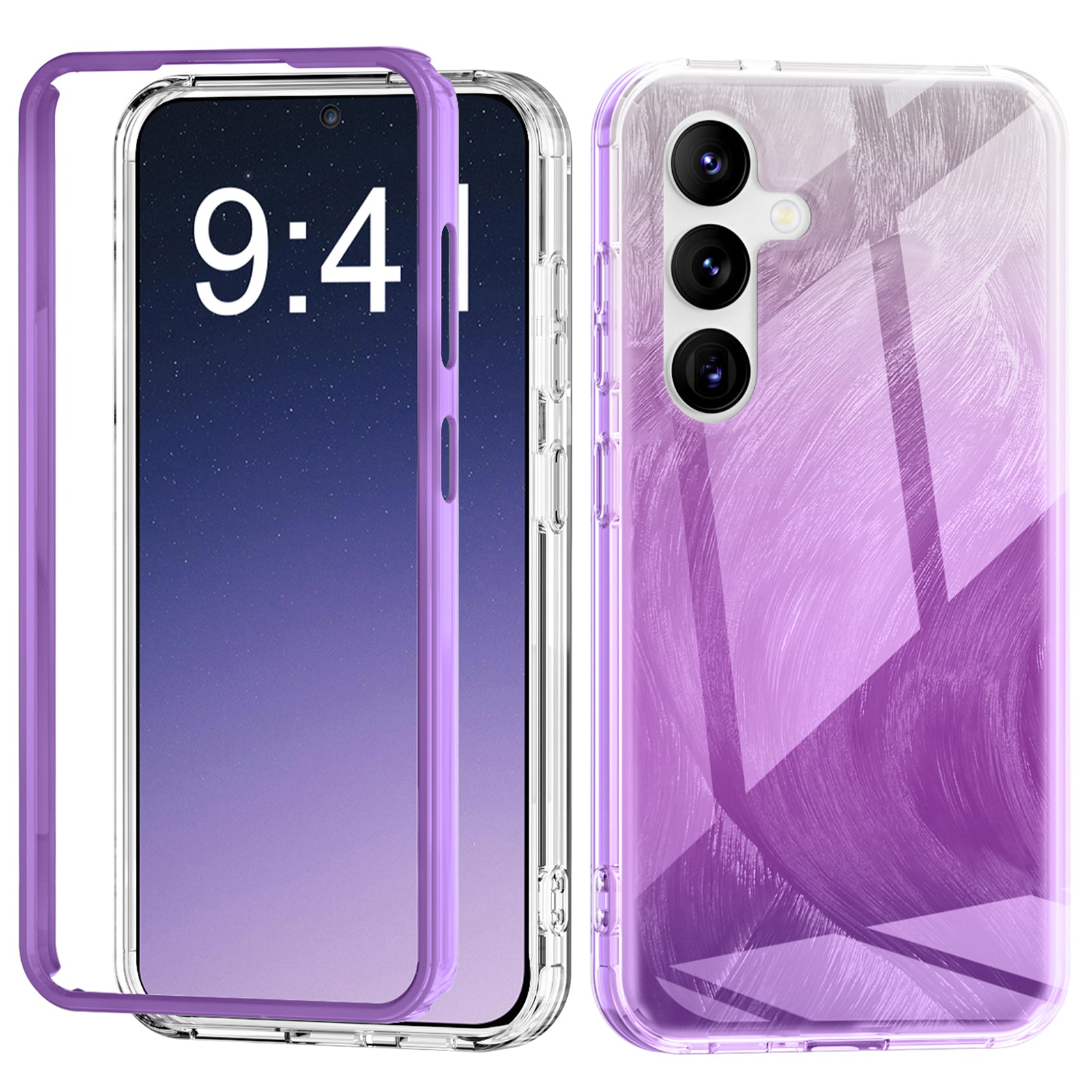 For Samsung Galaxy S24 Case Gradient Feather Pattern PC+TPU Protective Cover