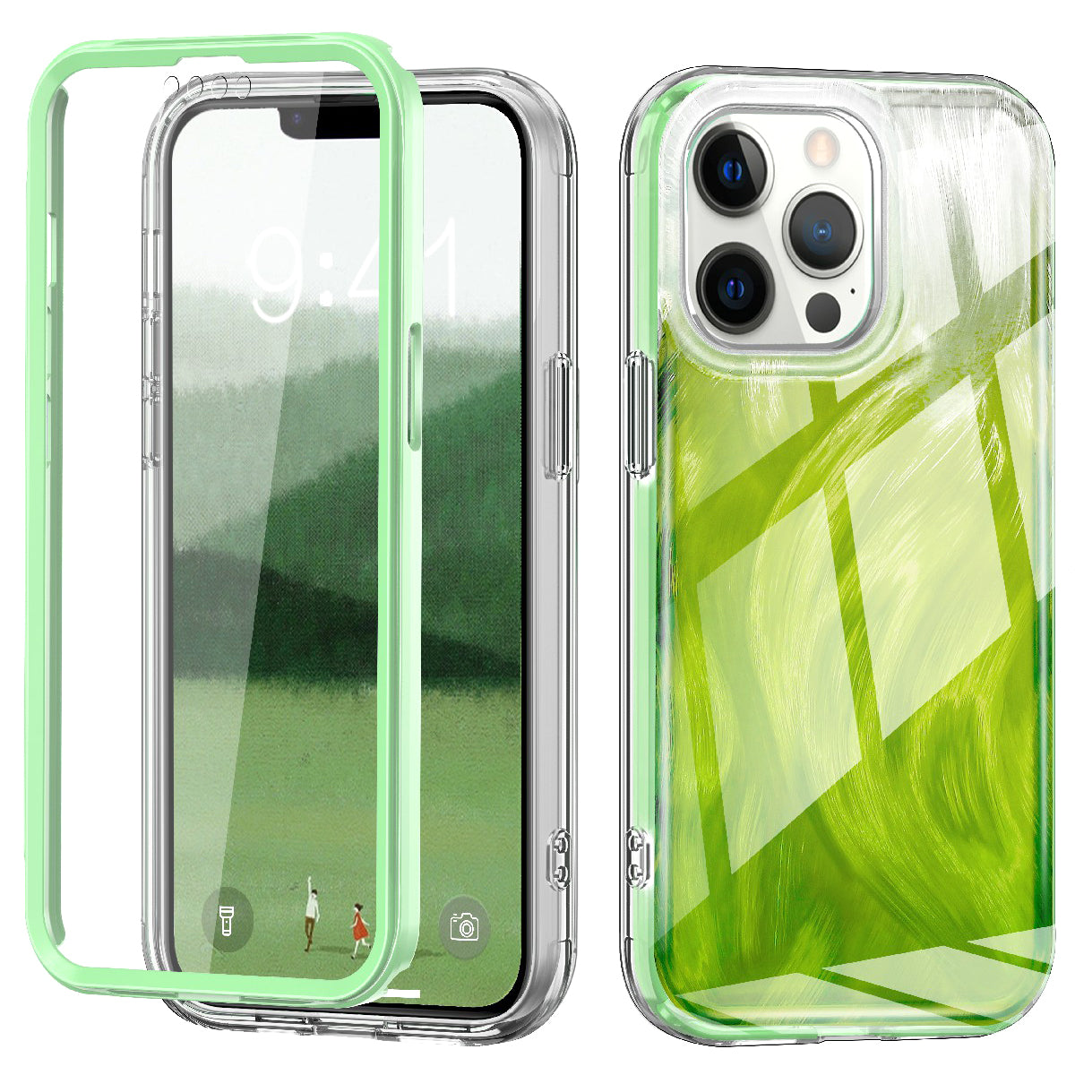 For iPhone 13 Pro Max 6.7 inch Case Gradient Feather Pattern Camera Protection Phone Cover
