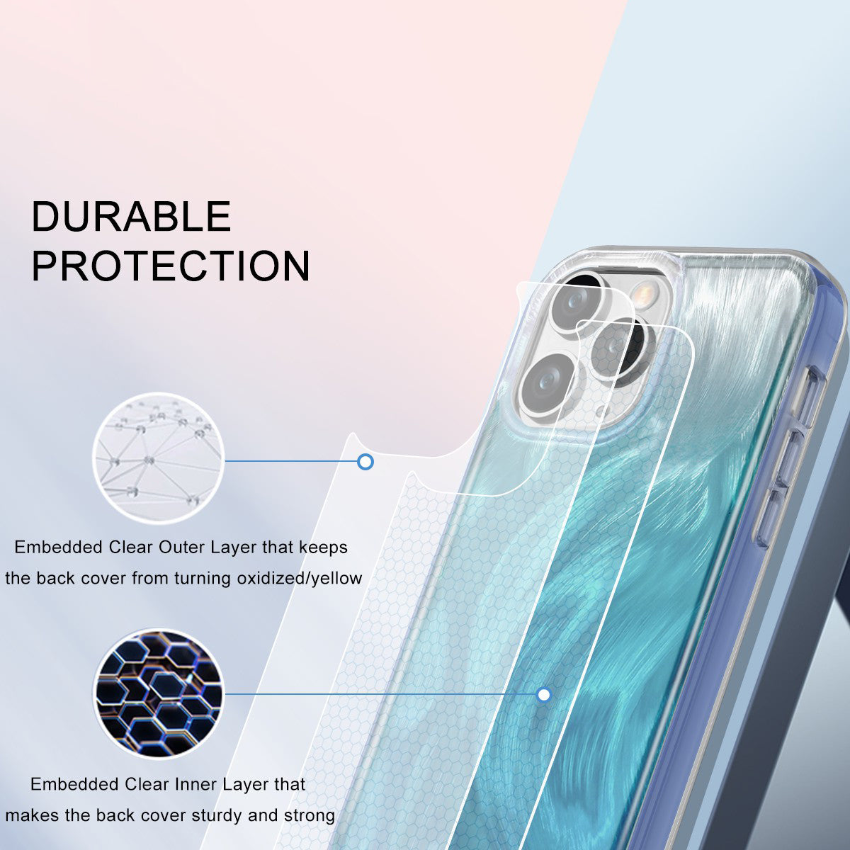 For iPhone 11 Pro Case Shockproof PC+TPU Phone Cover with Gradient Feather Pattern