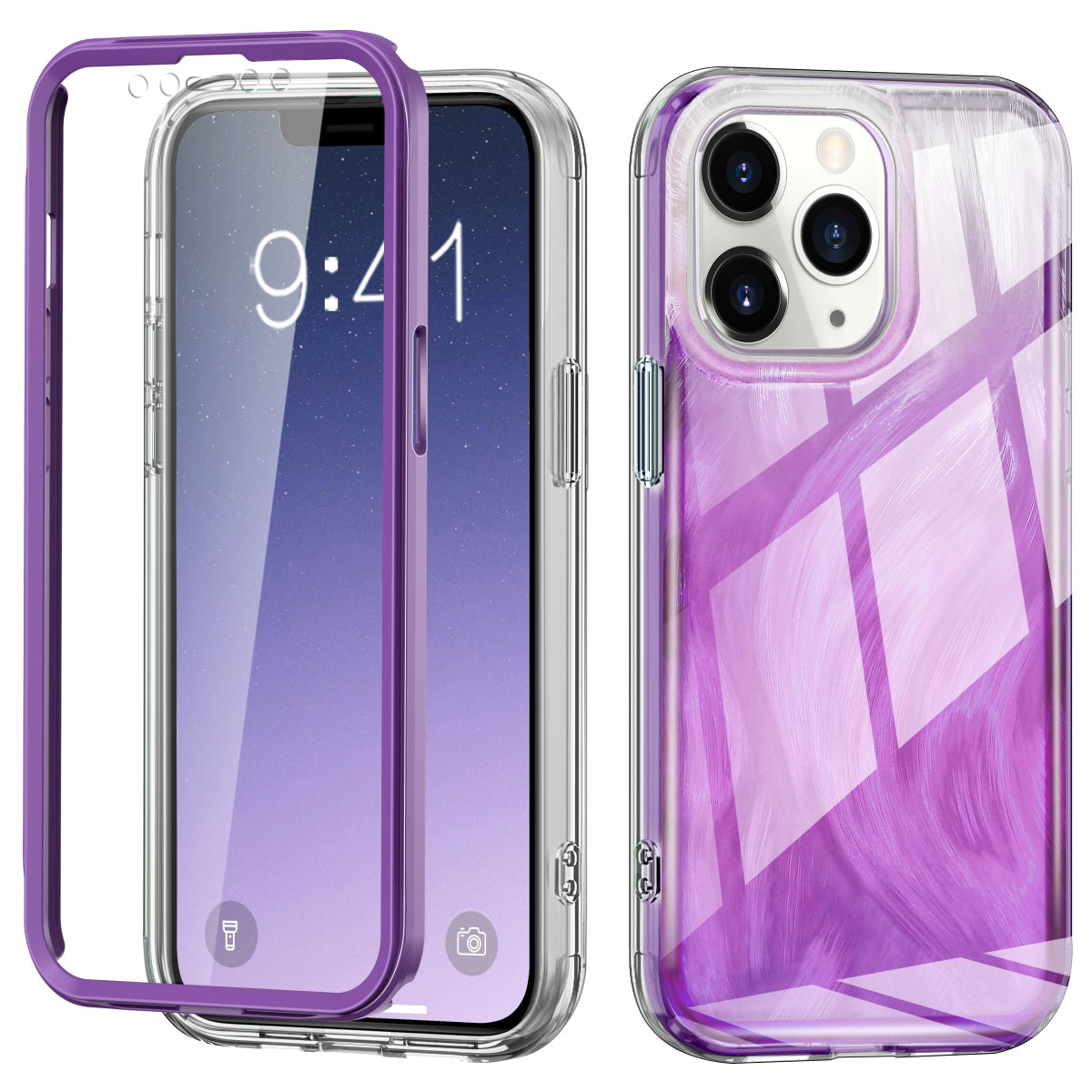 For iPhone 11 Pro Case Shockproof PC+TPU Phone Cover with Gradient Feather Pattern