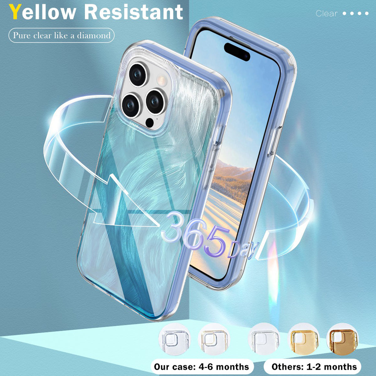 For iPhone 14 Pro Case Gradient Feather Pattern Full Body Protection Phone Shell