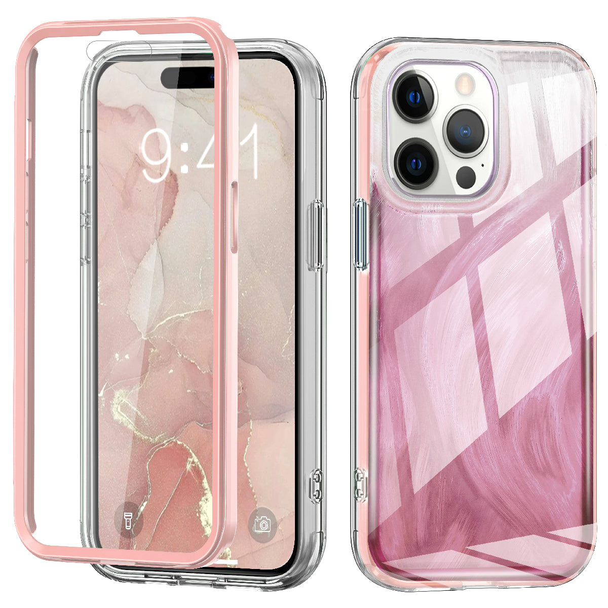 For iPhone 14 Pro Case Gradient Feather Pattern Full Body Protection Phone Shell
