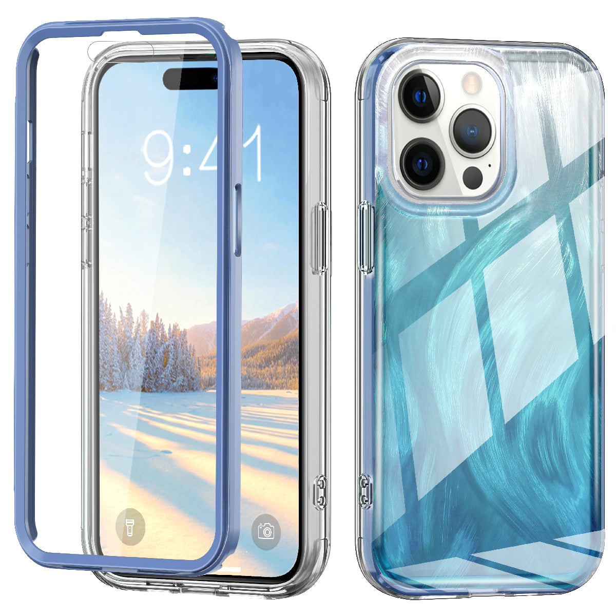 For iPhone 14 Pro Max Case PC+TPU Full Body Shockproof Gradient Feather Phone Cover