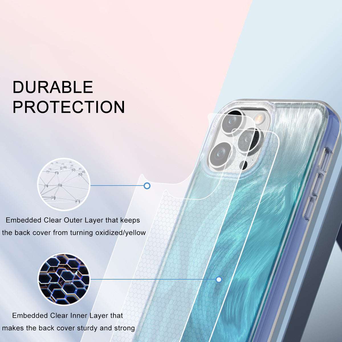 For iPhone 14 Pro Max Case PC+TPU Full Body Shockproof Gradient Feather Phone Cover