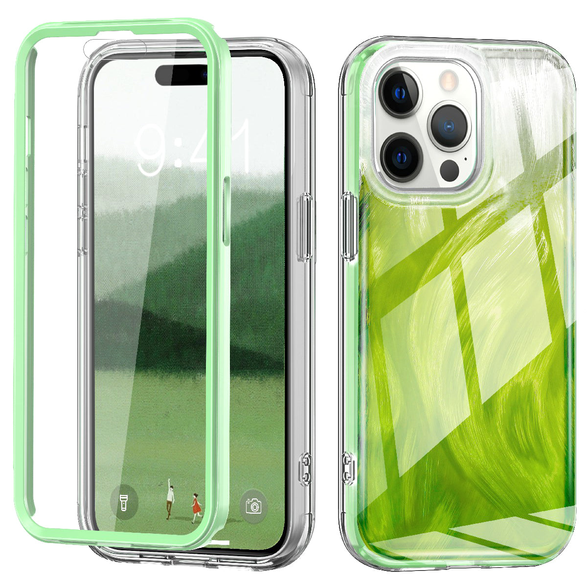 For iPhone 14 Pro Max Case PC+TPU Full Body Shockproof Gradient Feather Phone Cover