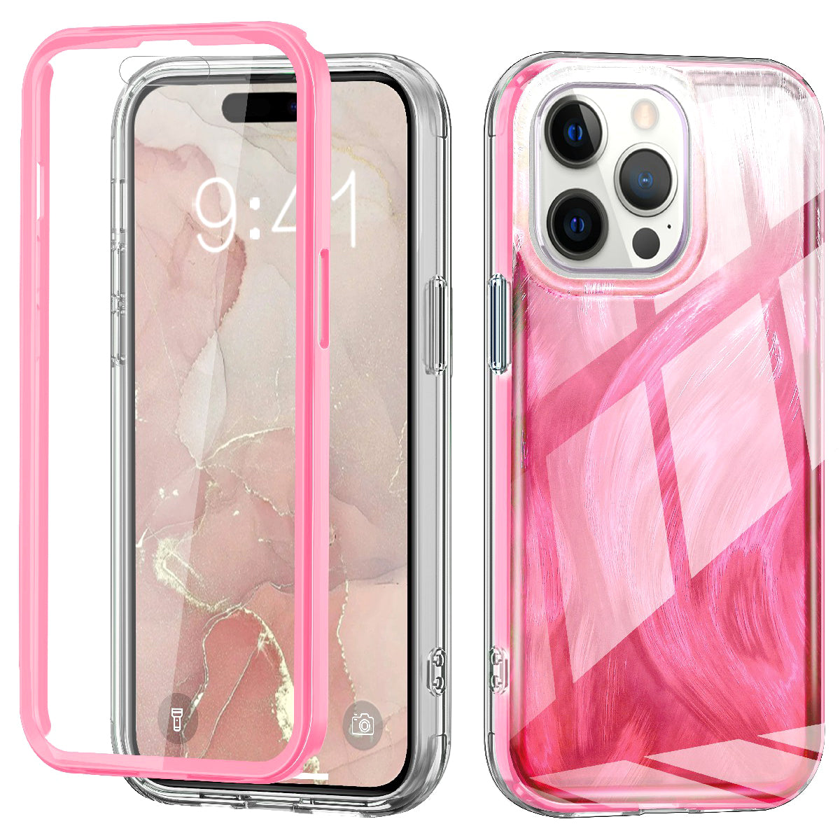 For iPhone 14 Pro Max Case PC+TPU Full Body Shockproof Gradient Feather Phone Cover