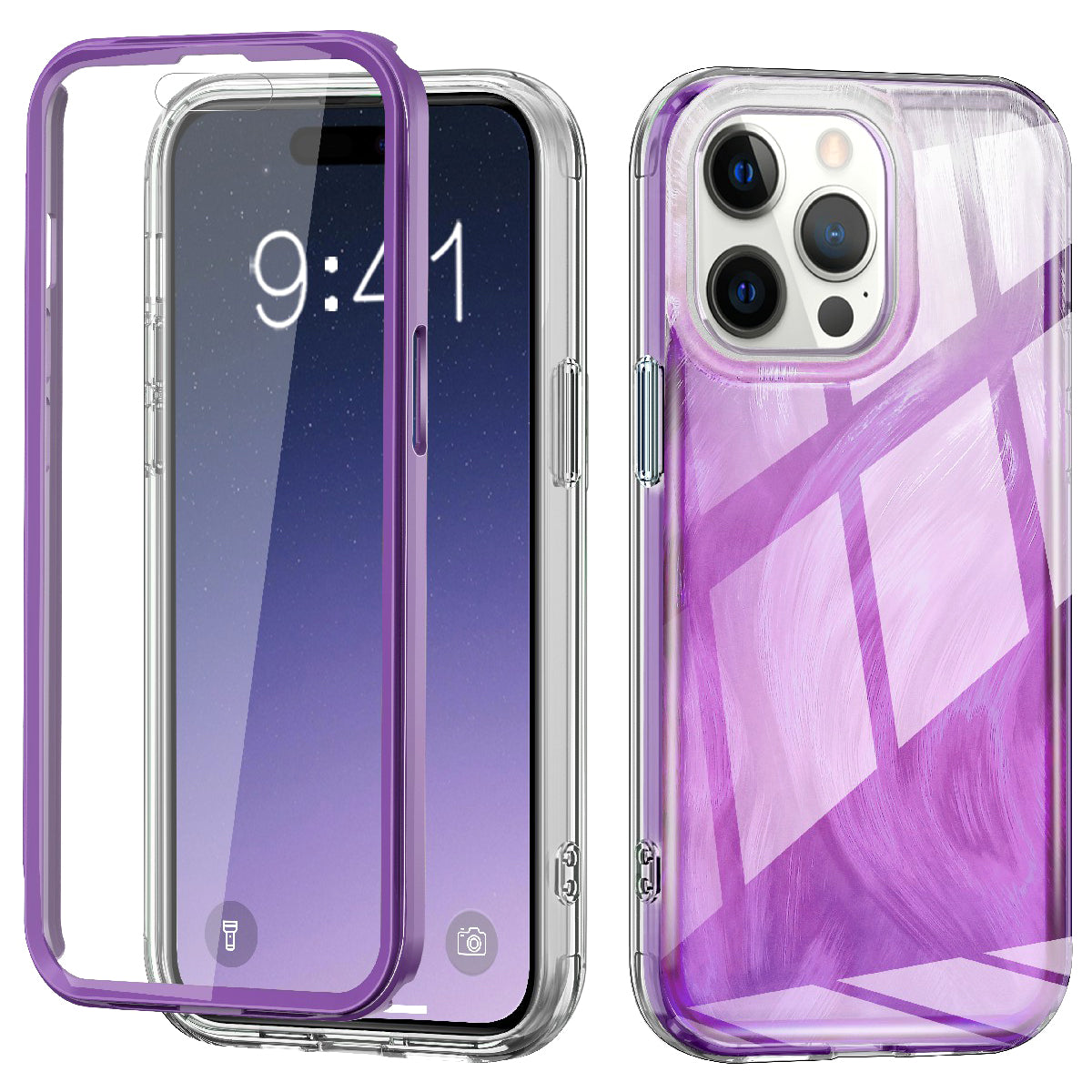 For iPhone 14 Pro Max Case PC+TPU Full Body Shockproof Gradient Feather Phone Cover