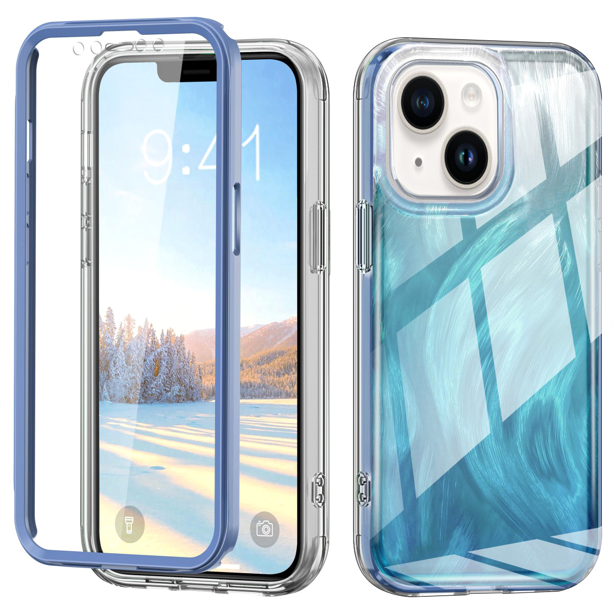 For iPhone 14 Plus Phone Case Gradient Feather Pattern PC+TPU Full Body Protection Cover