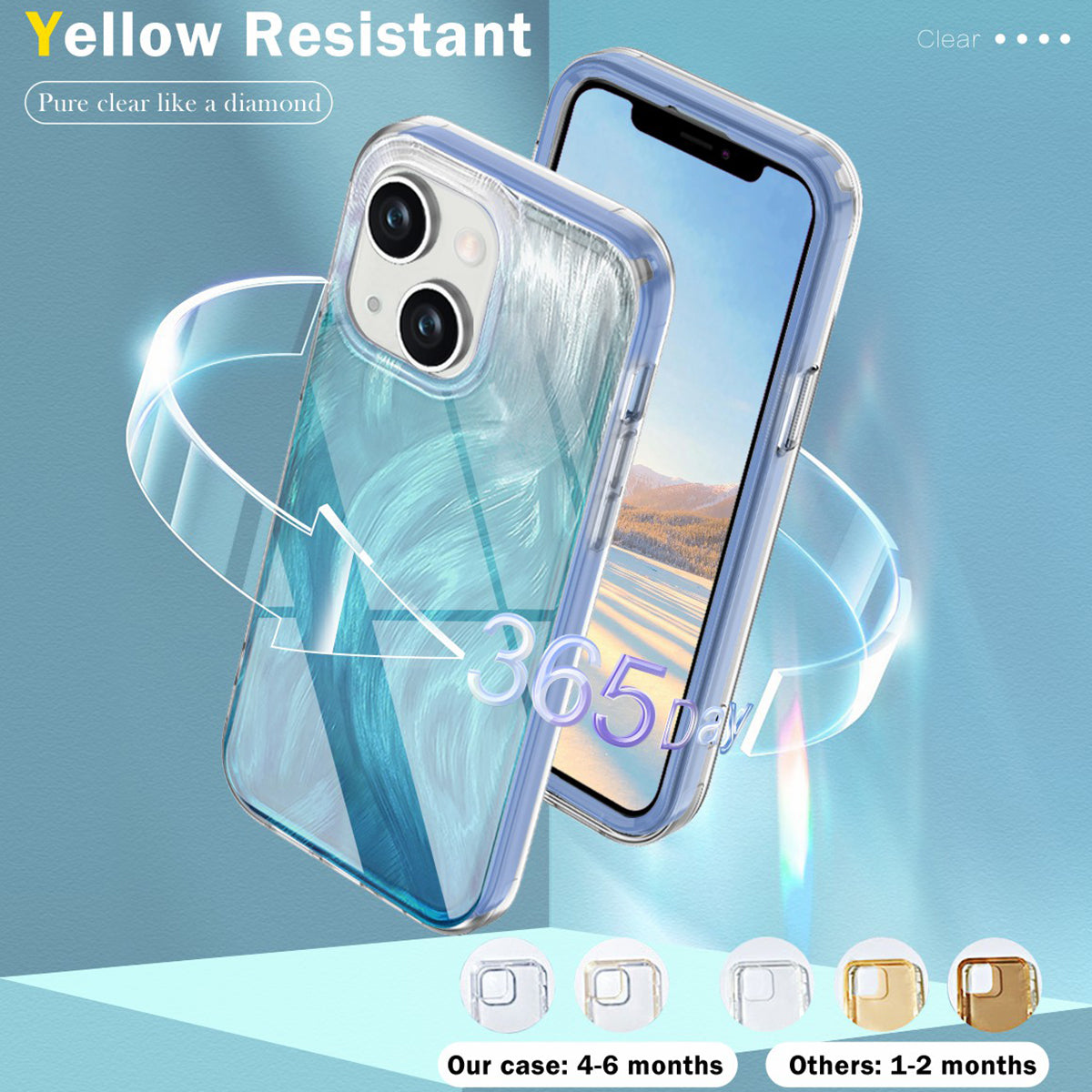 For iPhone 14 Plus Phone Case Gradient Feather Pattern PC+TPU Full Body Protection Cover