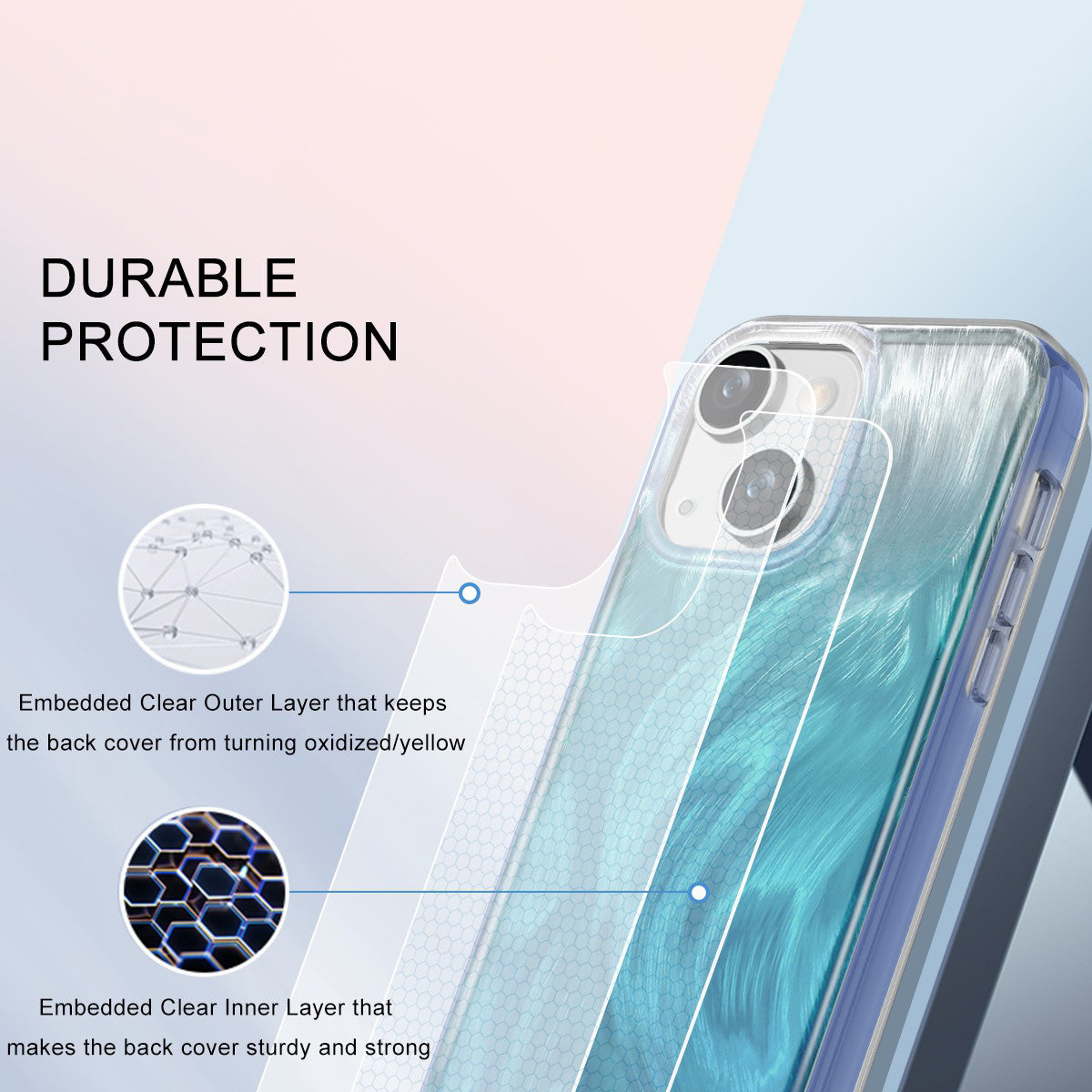 For iPhone 14 Plus Phone Case Gradient Feather Pattern PC+TPU Full Body Protection Cover