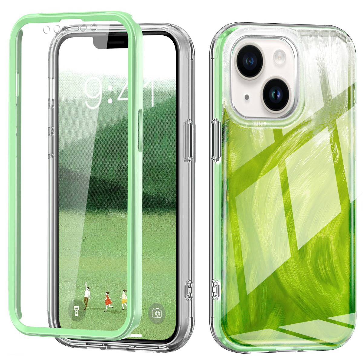 For iPhone 14 Plus Phone Case Gradient Feather Pattern PC+TPU Full Body Protection Cover