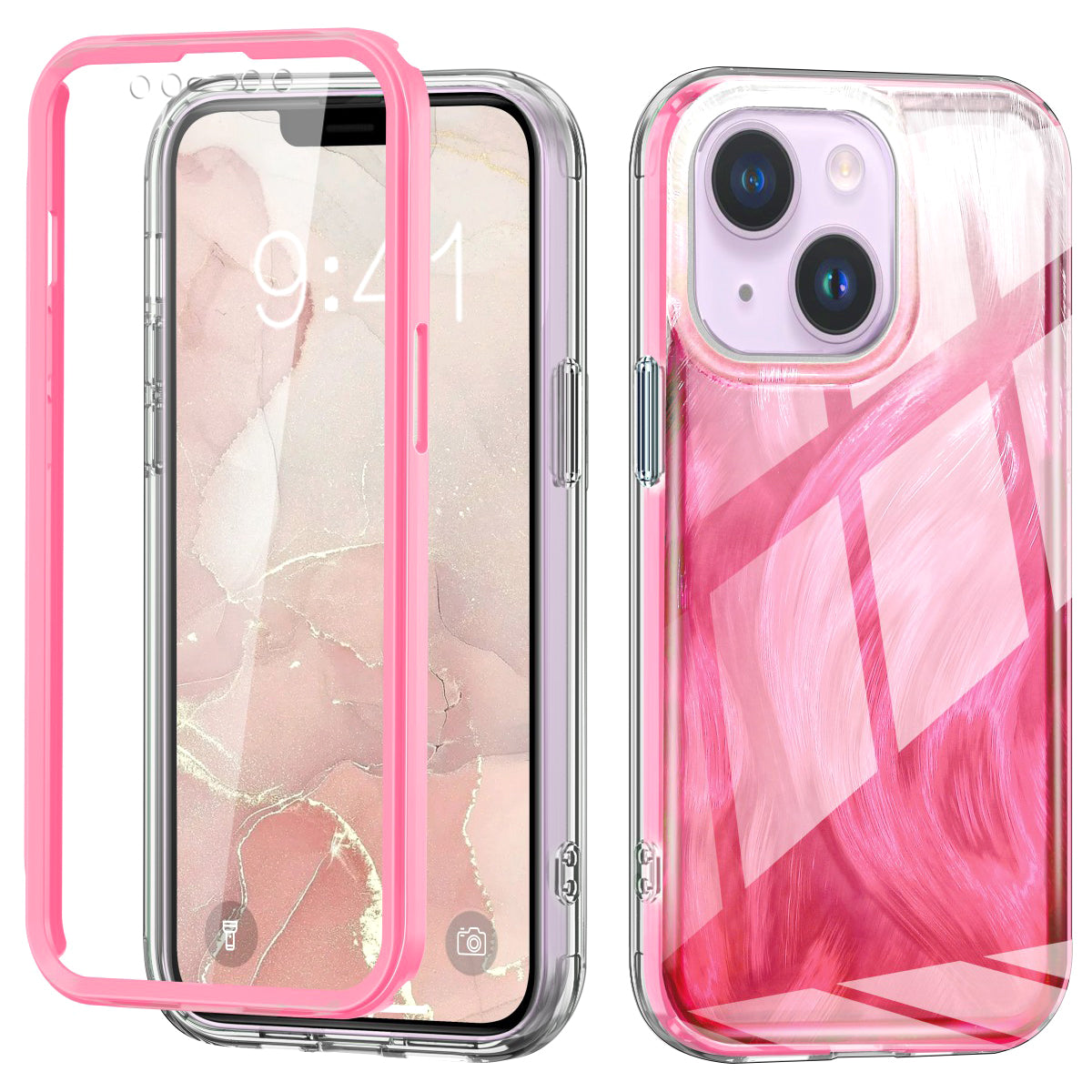 For iPhone 14 Plus Phone Case Gradient Feather Pattern PC+TPU Full Body Protection Cover