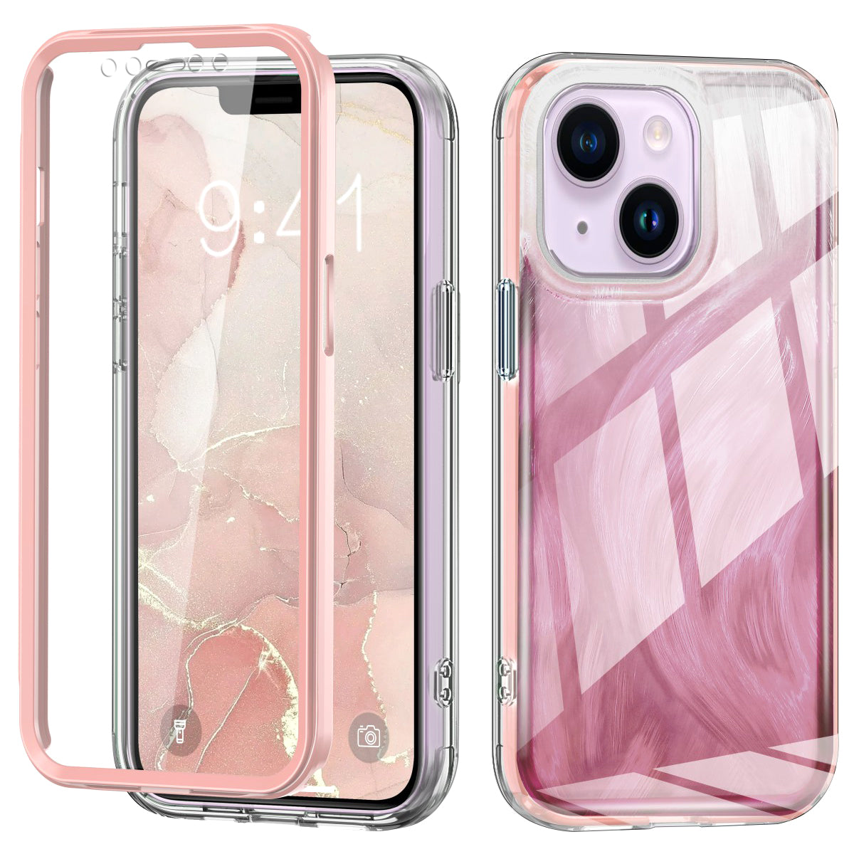 For iPhone 14 Plus Phone Case Gradient Feather Pattern PC+TPU Full Body Protection Cover