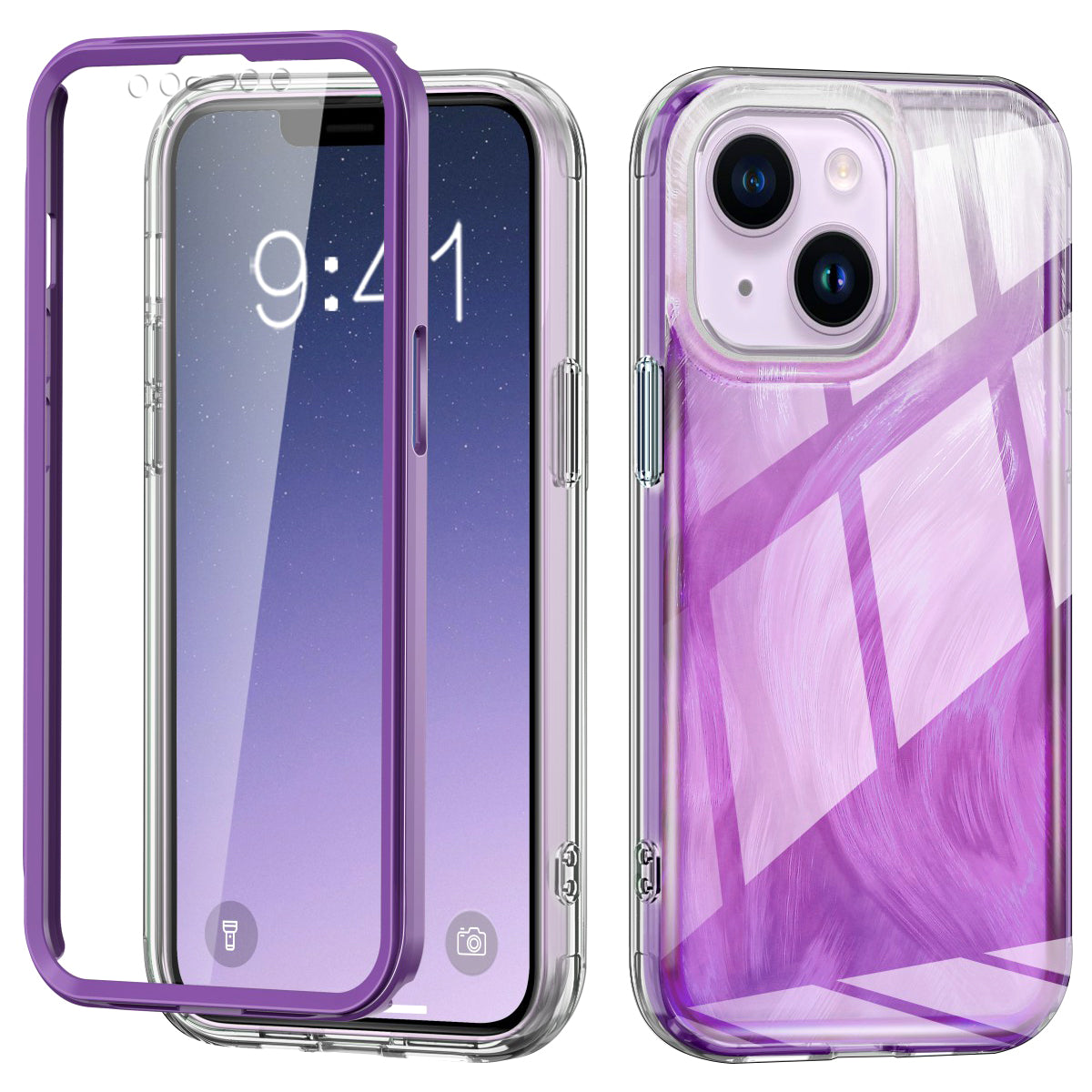 For iPhone 14 Plus Phone Case Gradient Feather Pattern PC+TPU Full Body Protection Cover