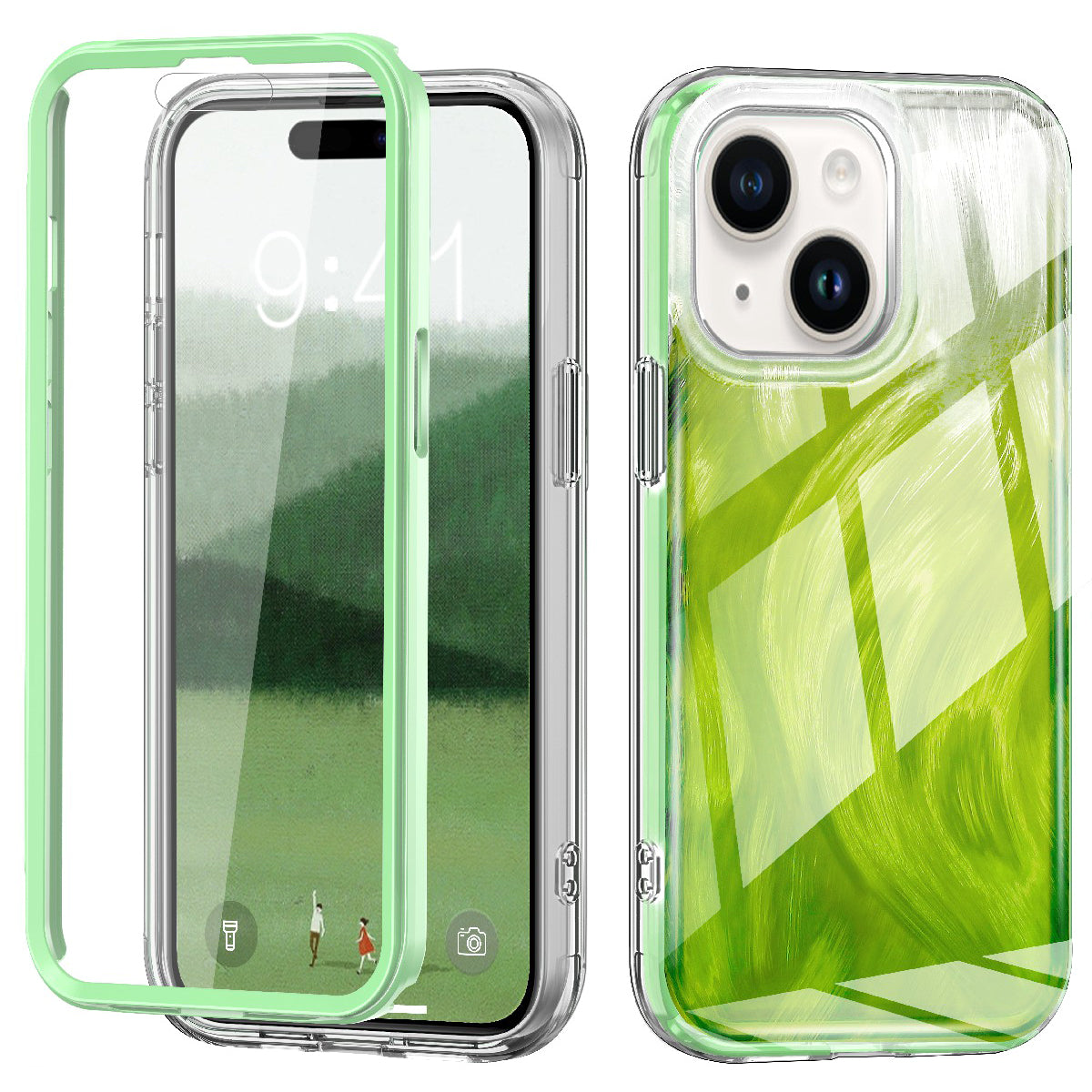 For iPhone 15 Case Built-in PET Film Feather Pattern PC+TPU Phone Cover