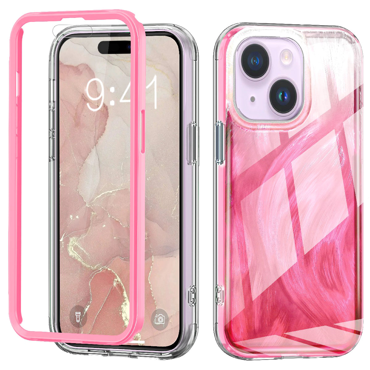For iPhone 15 Case Built-in PET Film Feather Pattern PC+TPU Phone Cover