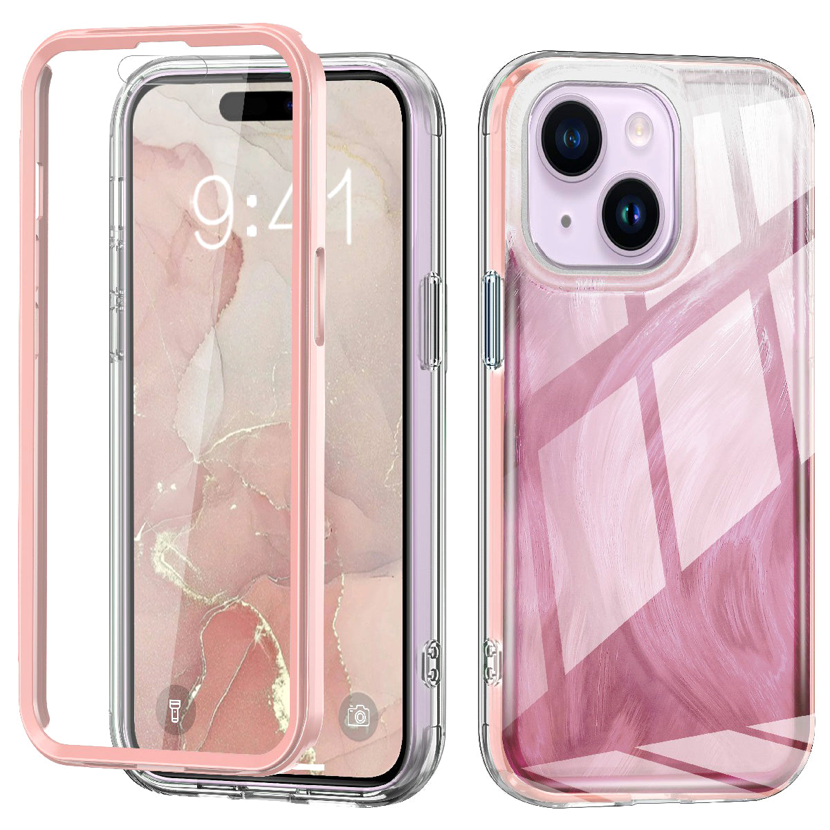 For iPhone 15 Case Built-in PET Film Feather Pattern PC+TPU Phone Cover