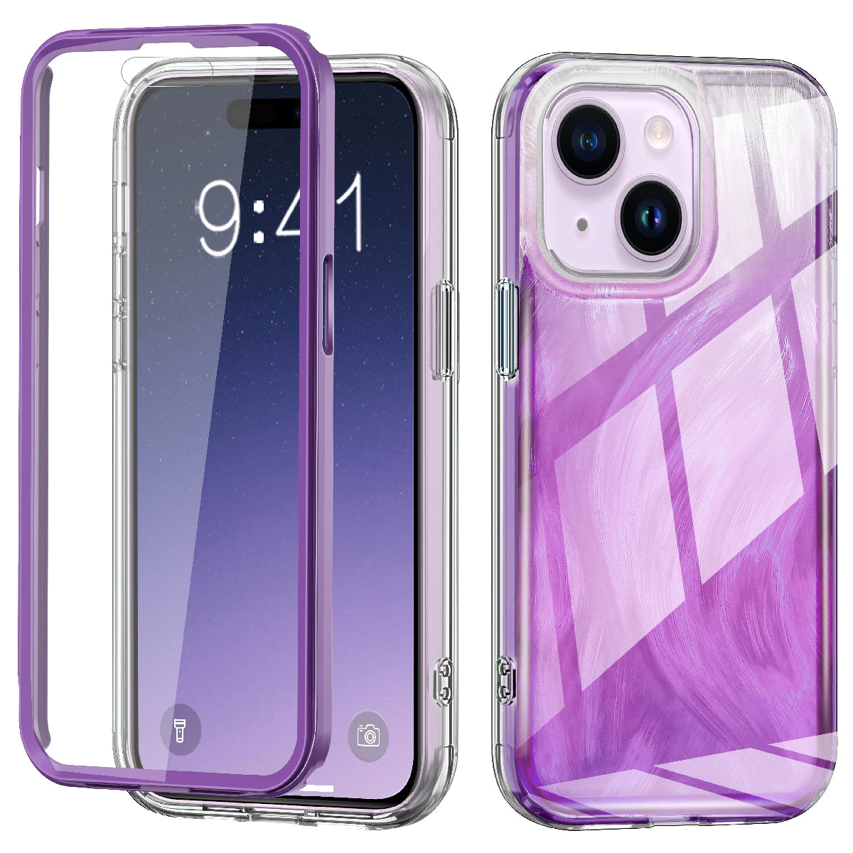 For iPhone 15 Case Built-in PET Film Feather Pattern PC+TPU Phone Cover