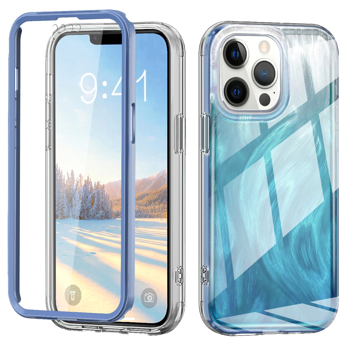For iPhone 13 Pro Case PC+TPU Full Protection Feather Pattern Phone Cover