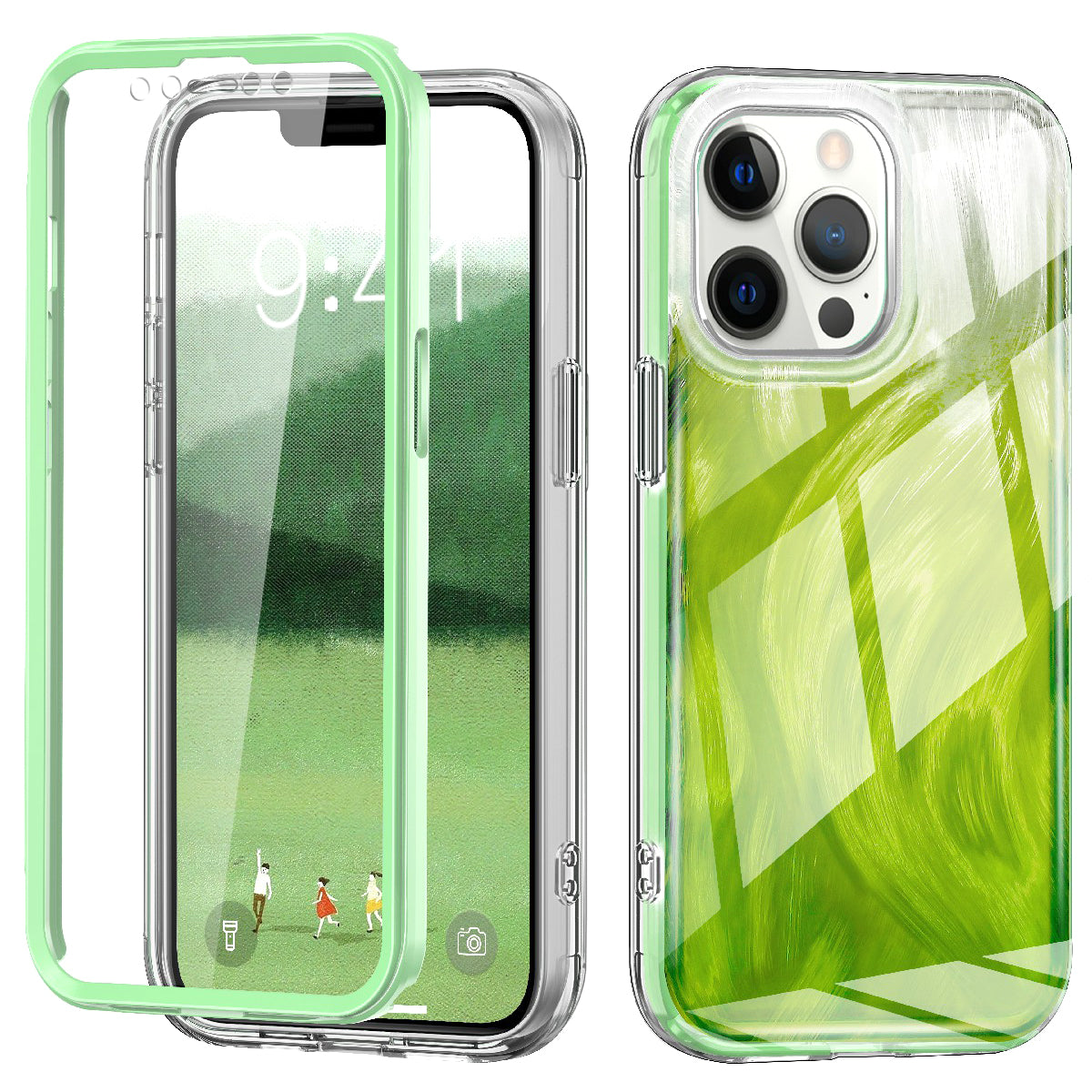 For iPhone 12 Pro Max Phone Case Feather Pattern PC+TPU Protective Gradient Cover